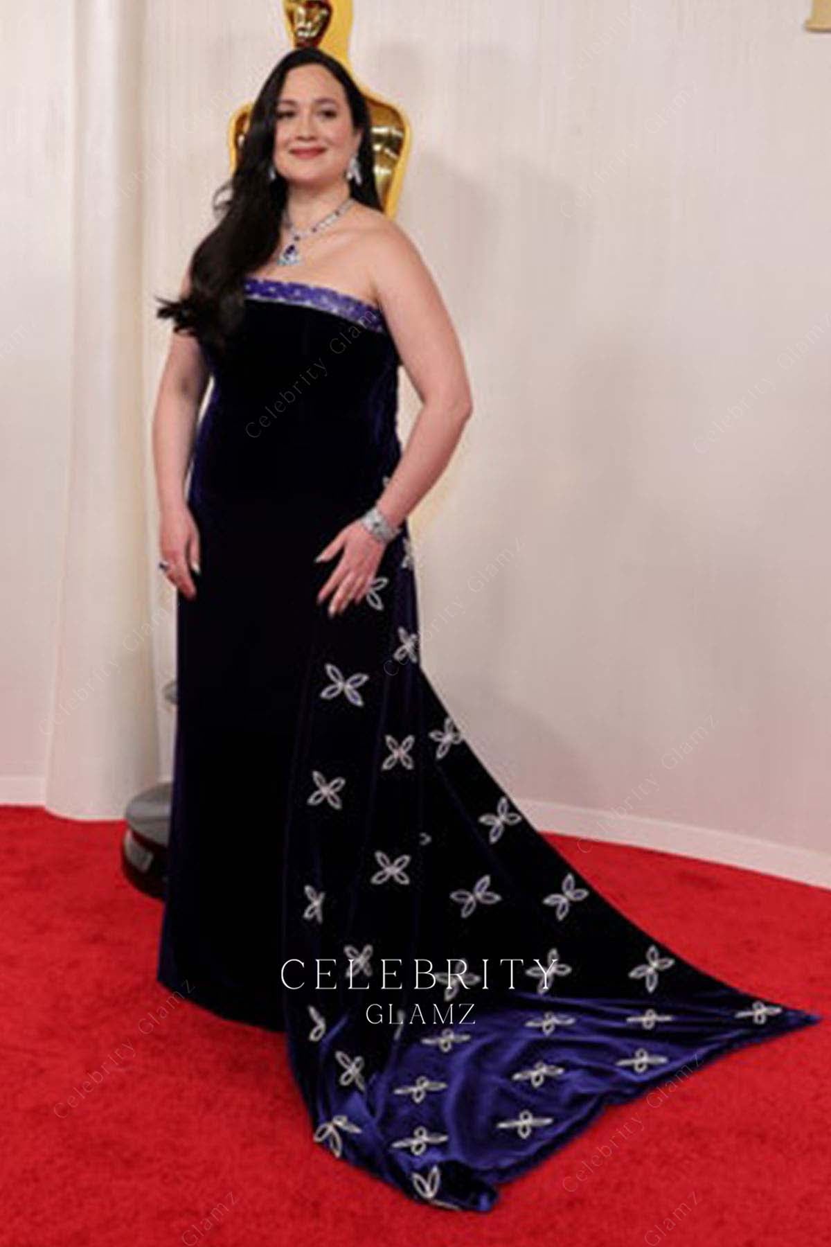 Lily Gladstone strapless prom dress 2024 Oscars red carpet