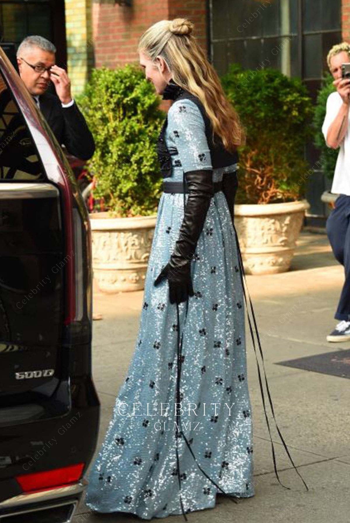 Lily Rabe sparkly sequin floor length prom dress 76th tony awards