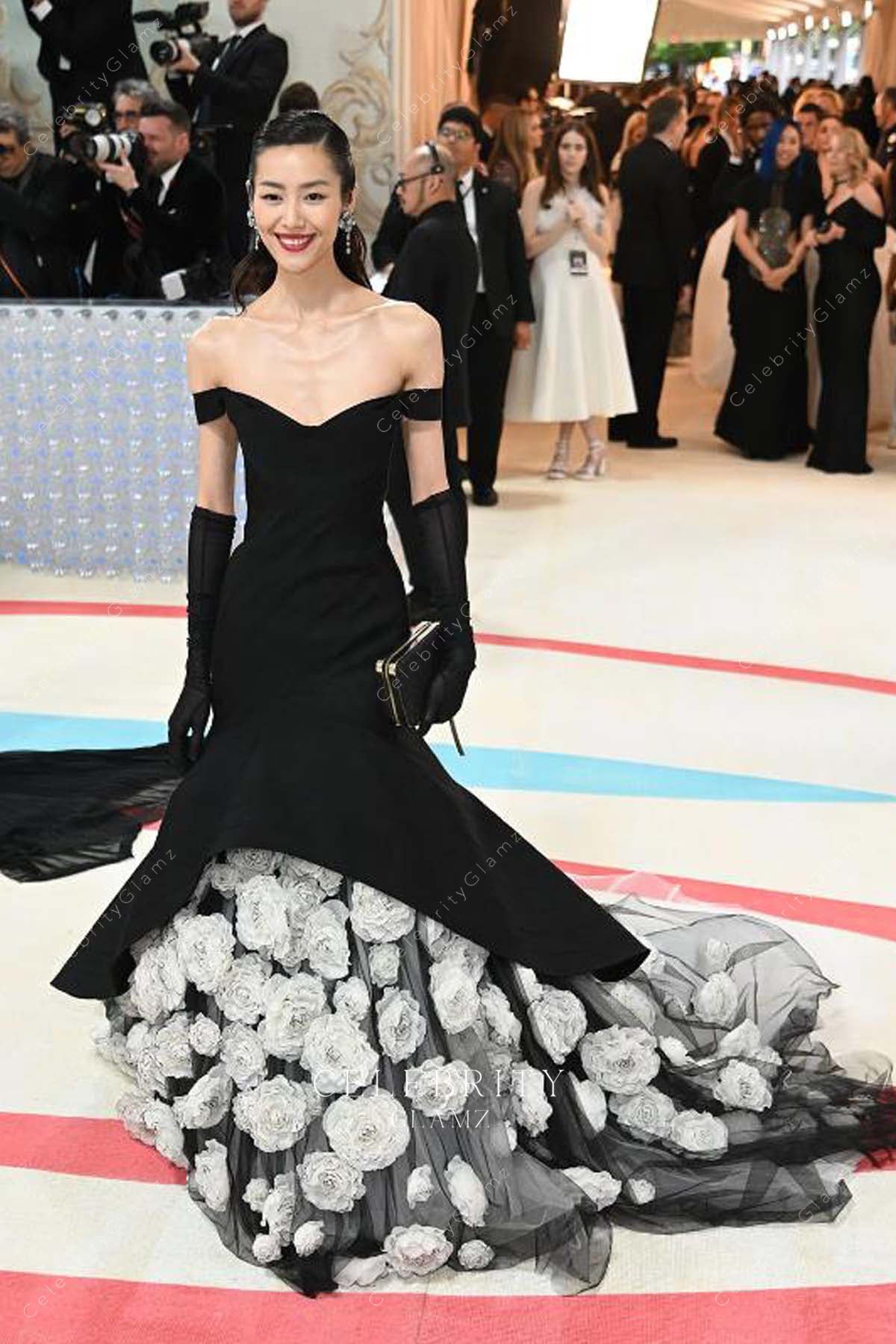 Liu Wen off shoulder trumpet met gala 2023 dress