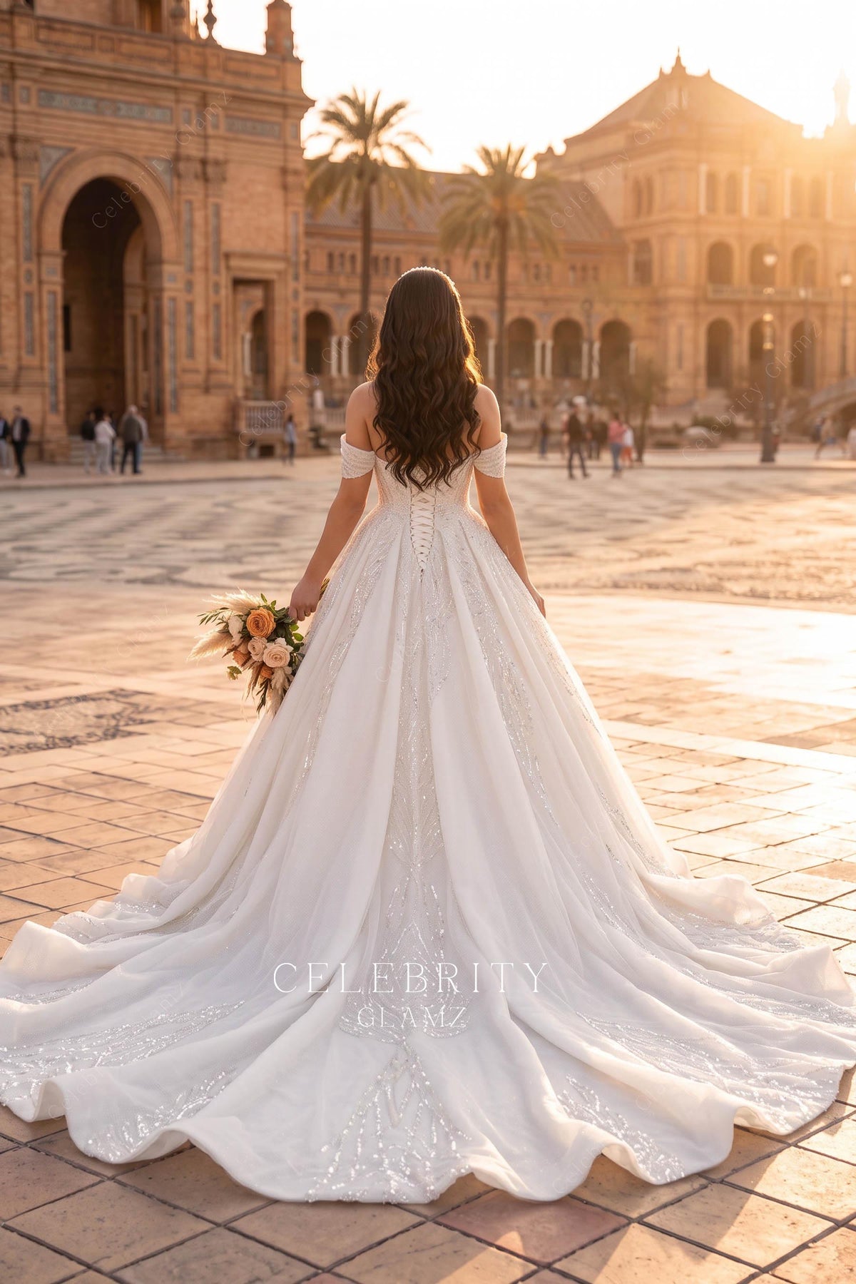 long ruffled bridal ballgown