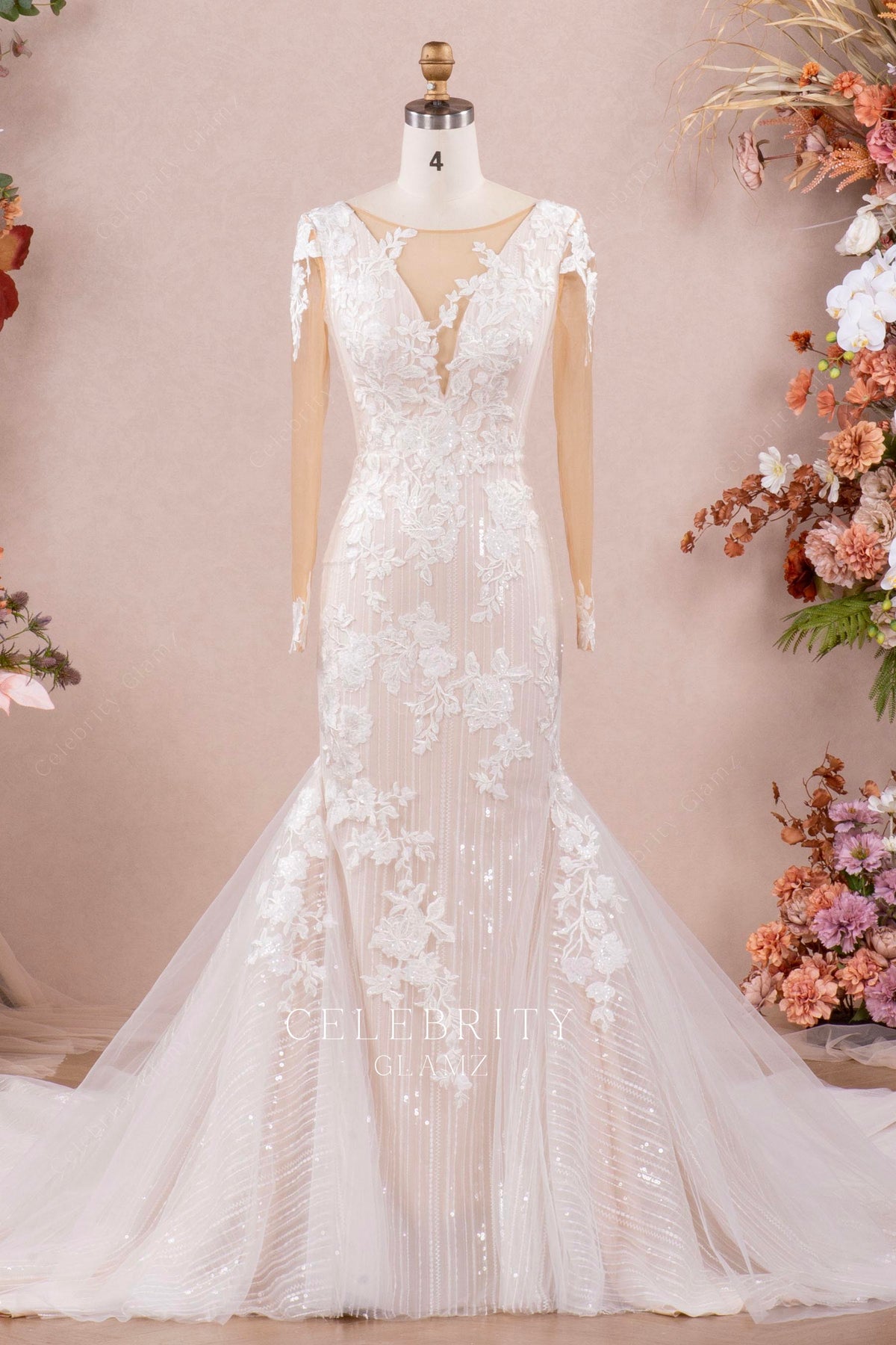 long shimmery lace mermaid wedding dress