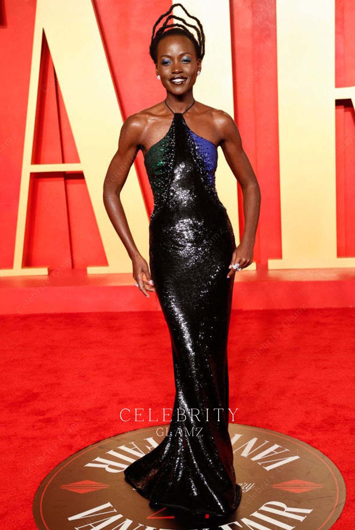 Lupita Nyong’o halter prom dress 2024 Oscars after party