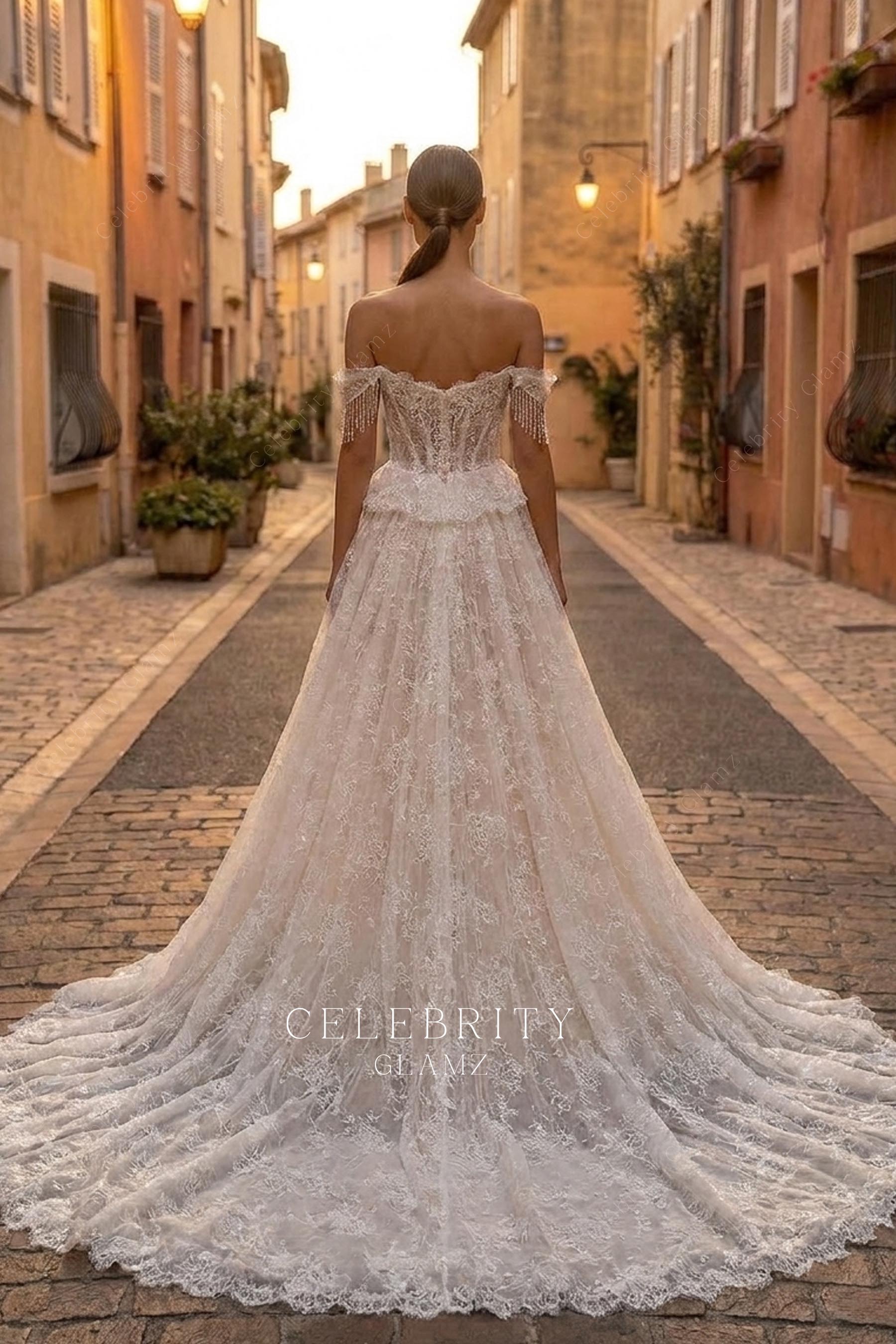 luxury lace long overskirt mermaid wedding dress