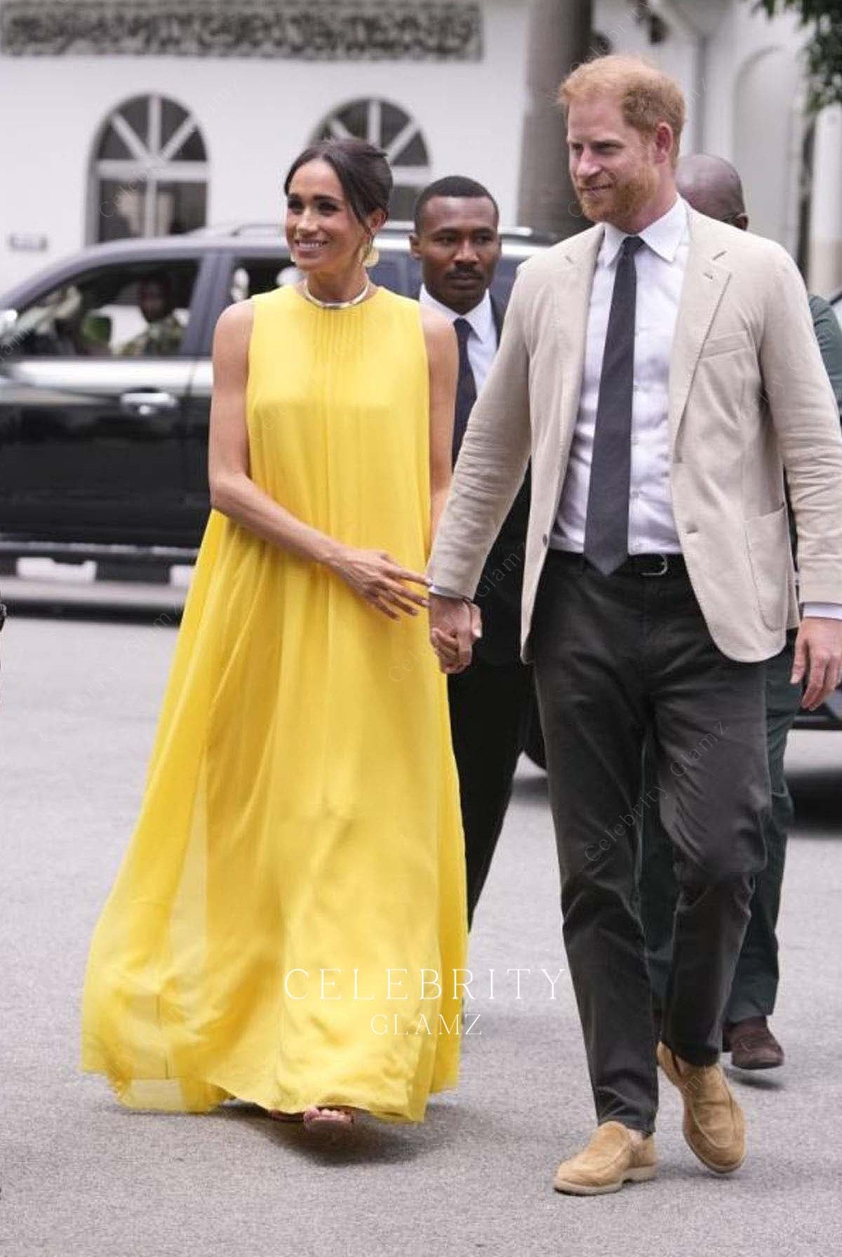Meghan Markle 2024 Nigeria yellow floor length dress