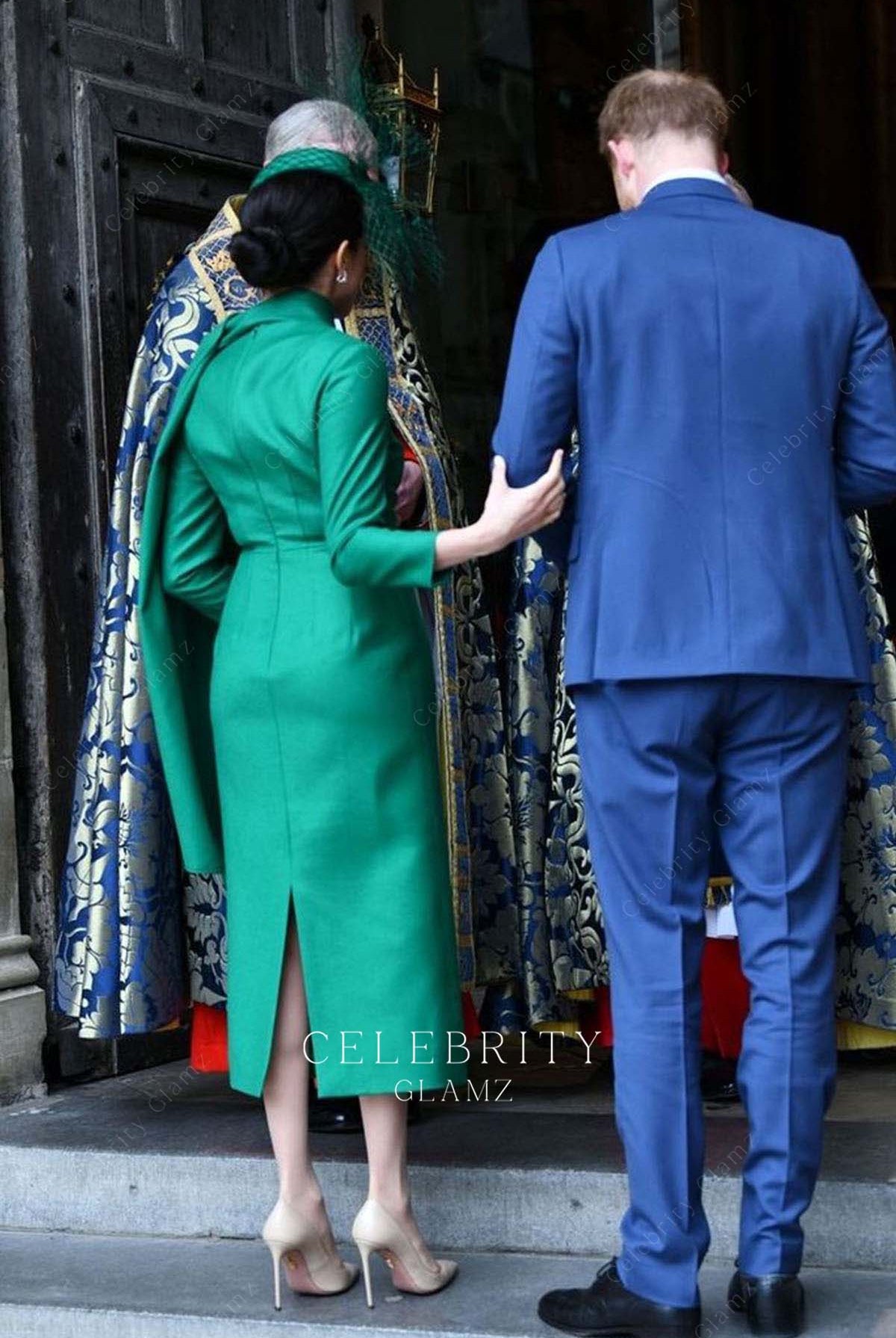 Meghan Markle back slit formal dress Westminster abbey commonwealth service 2020