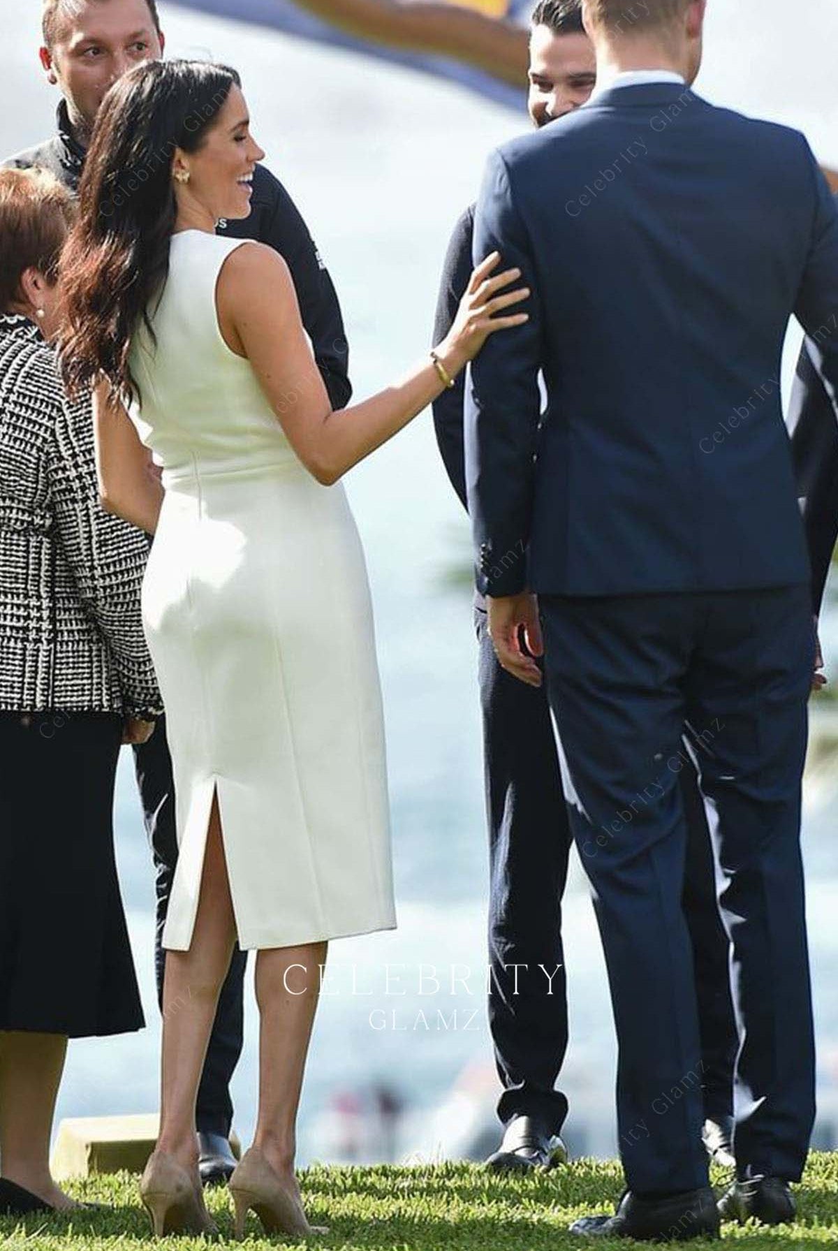 Meghan Markle back slit prom dress day one visit Australia 2018