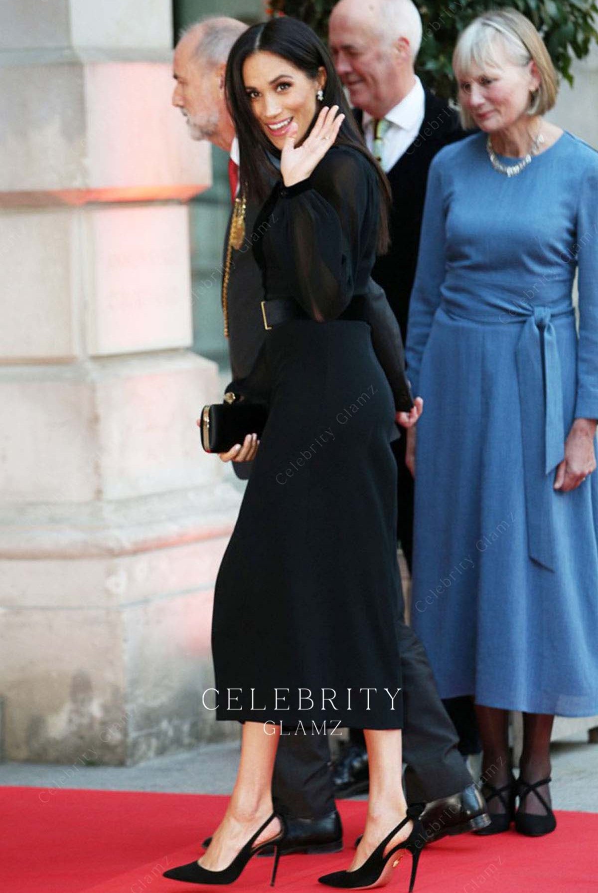 Meghan Markle black sheath prom dress Oceania Exhibit opening 2018