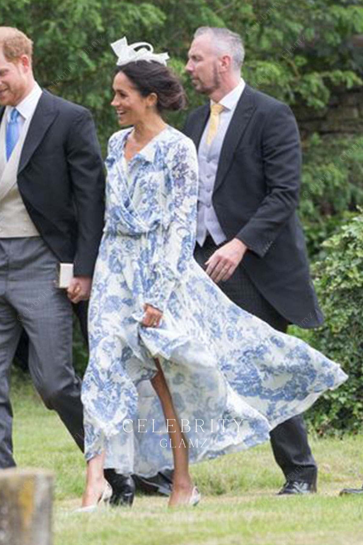 Meghan Markle blue printed prom dress first British wedding as royal 2018