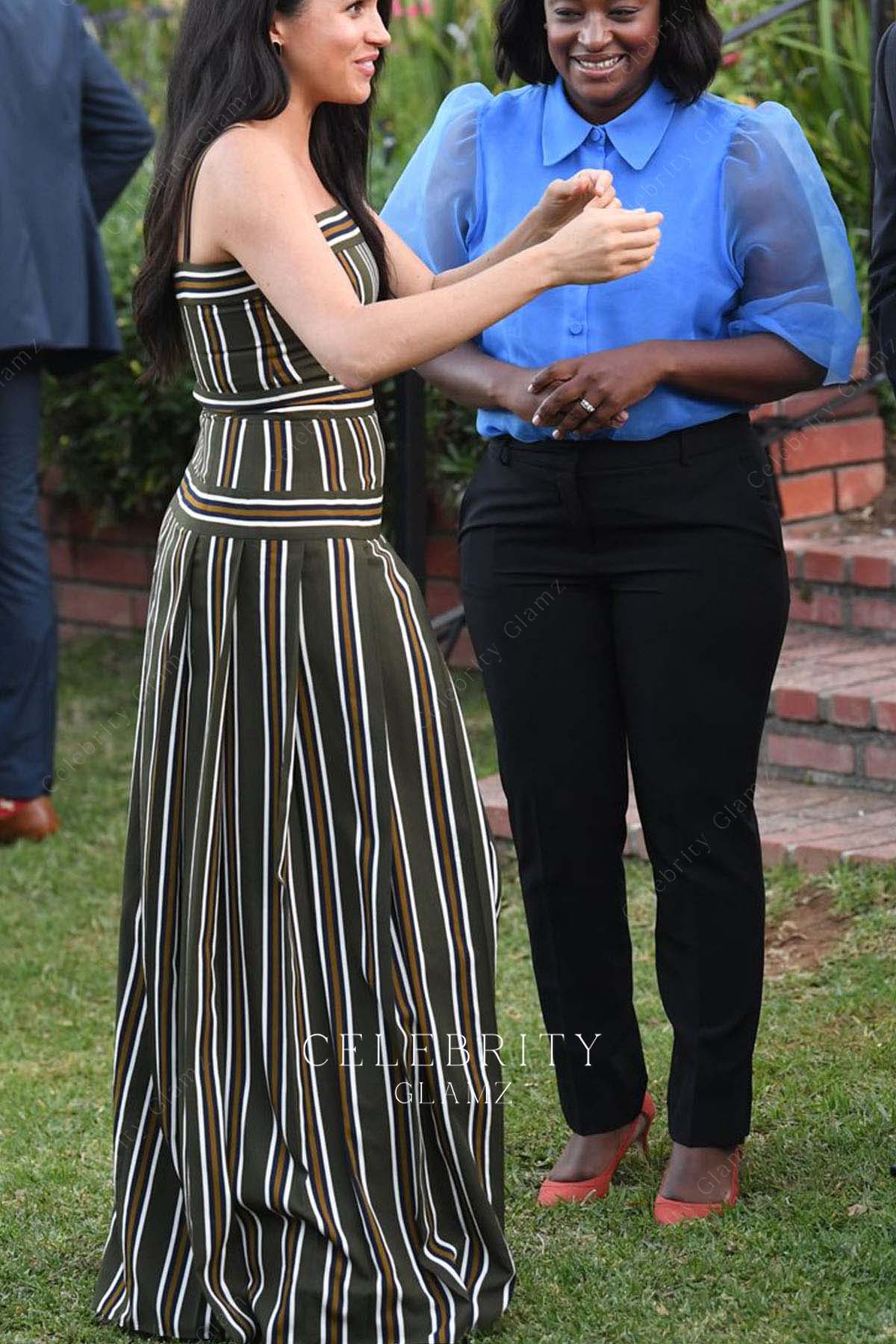 Meghan Markle chic striped formal dress British high commission dinner 2018