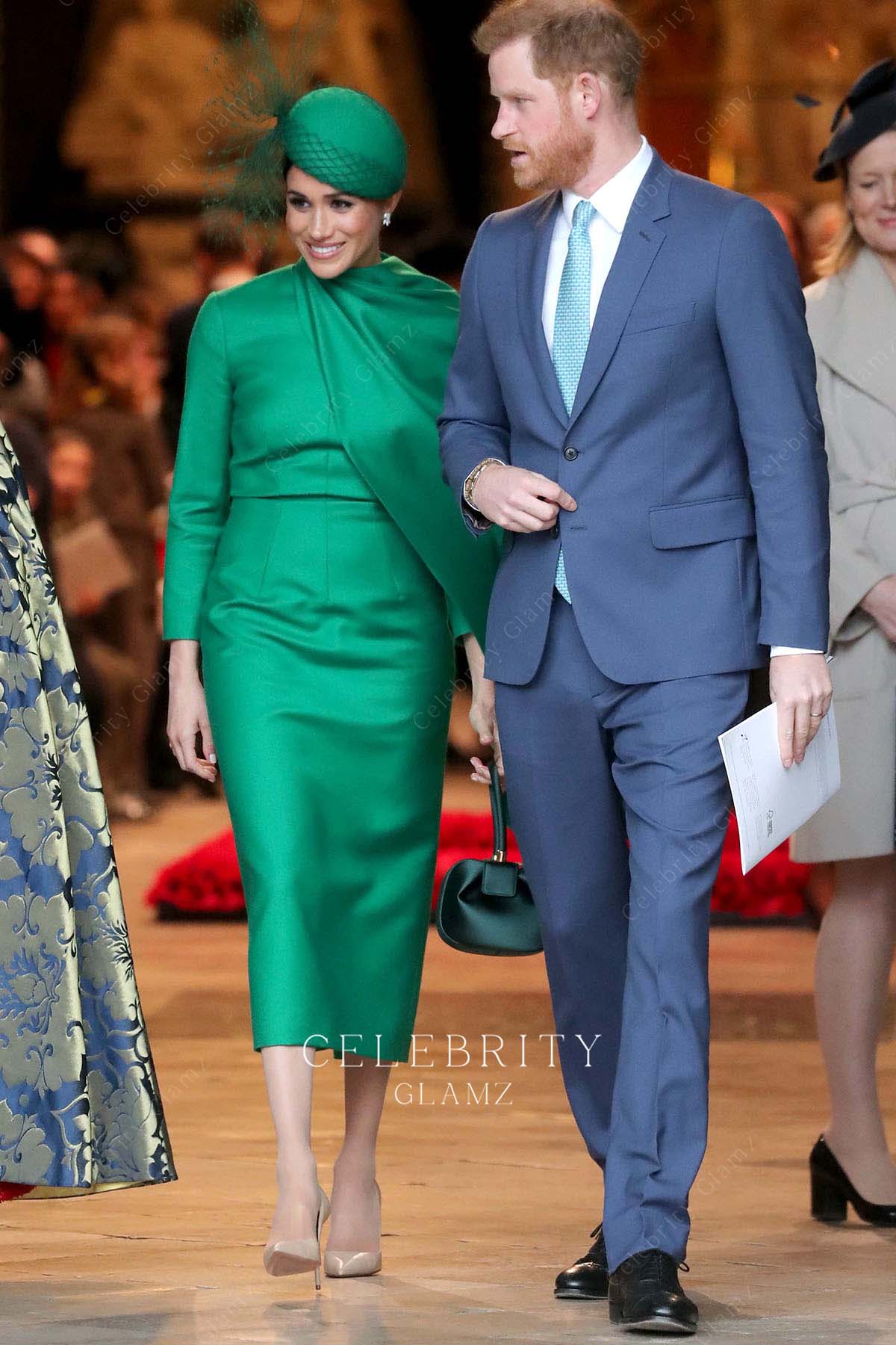 Meghan Markle emerald green pencil prom dress Westminster abbey commonwealth service 2020