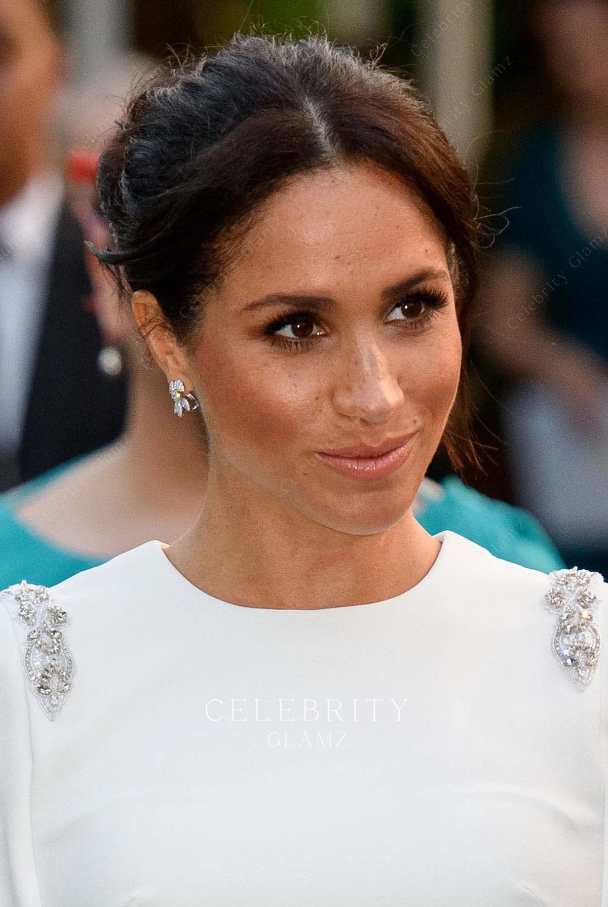 Meghan Markle elegant ankle length formal dress visit Tonga 2018