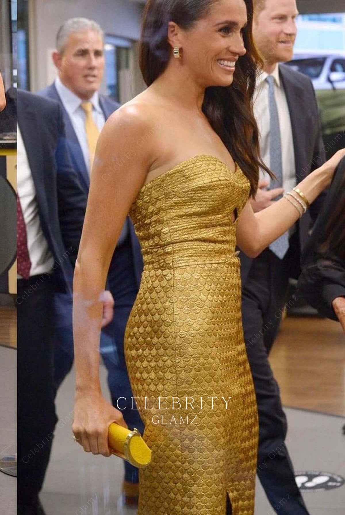 Meghan Markle golden metallic prom dress MS foundation award 2023