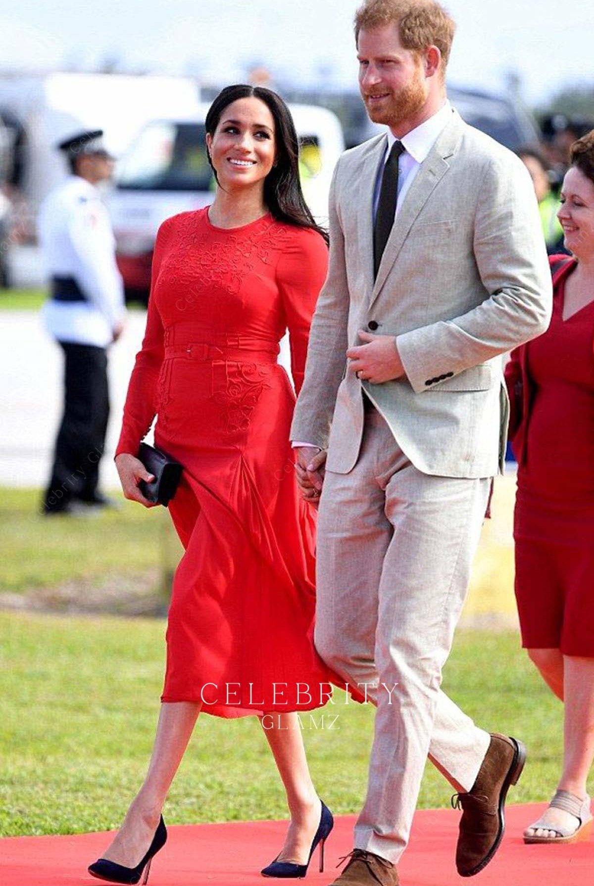 Meghan Markle long sleeves formal dress royal tour 2018