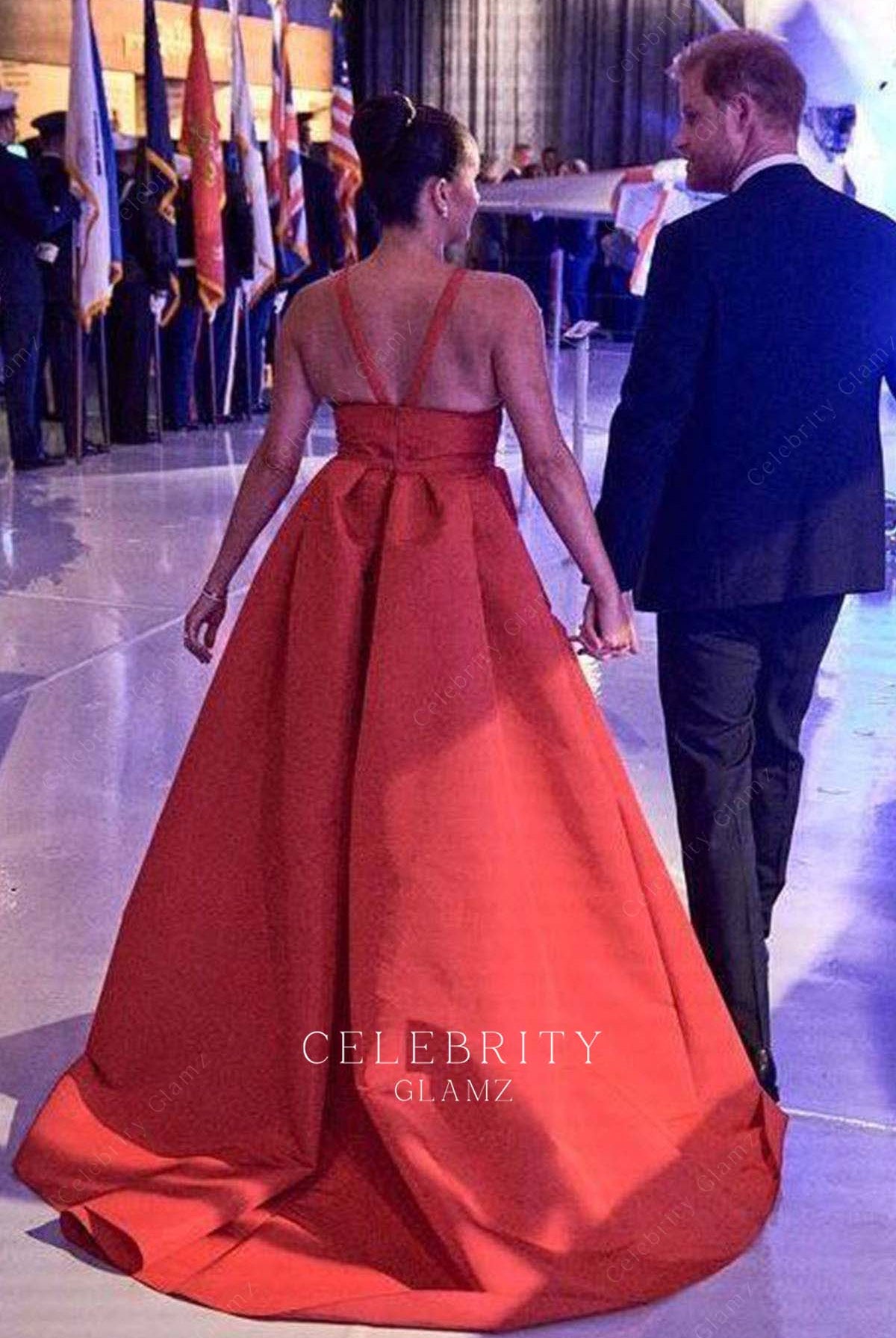 Meghan Markle open back prom gown veterans day gala 2021