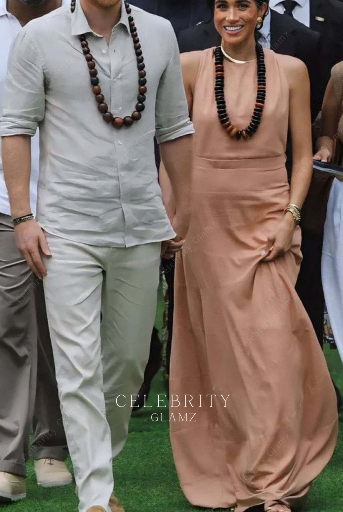 Meghan Markle peach floor length prom dress Nigeria champion the Invictus games 2024