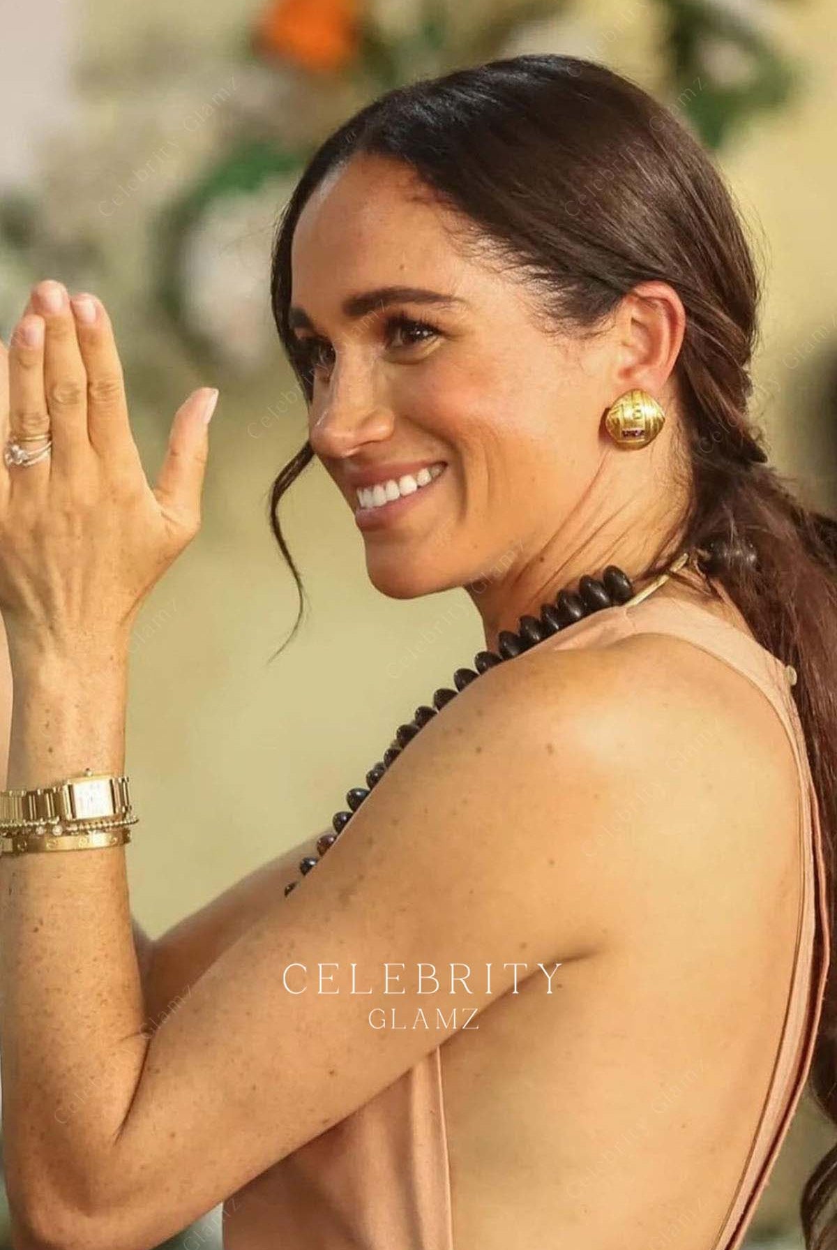 Meghan Markle peach sleeveless prom dress Nigeria champion the Invictus games 2024