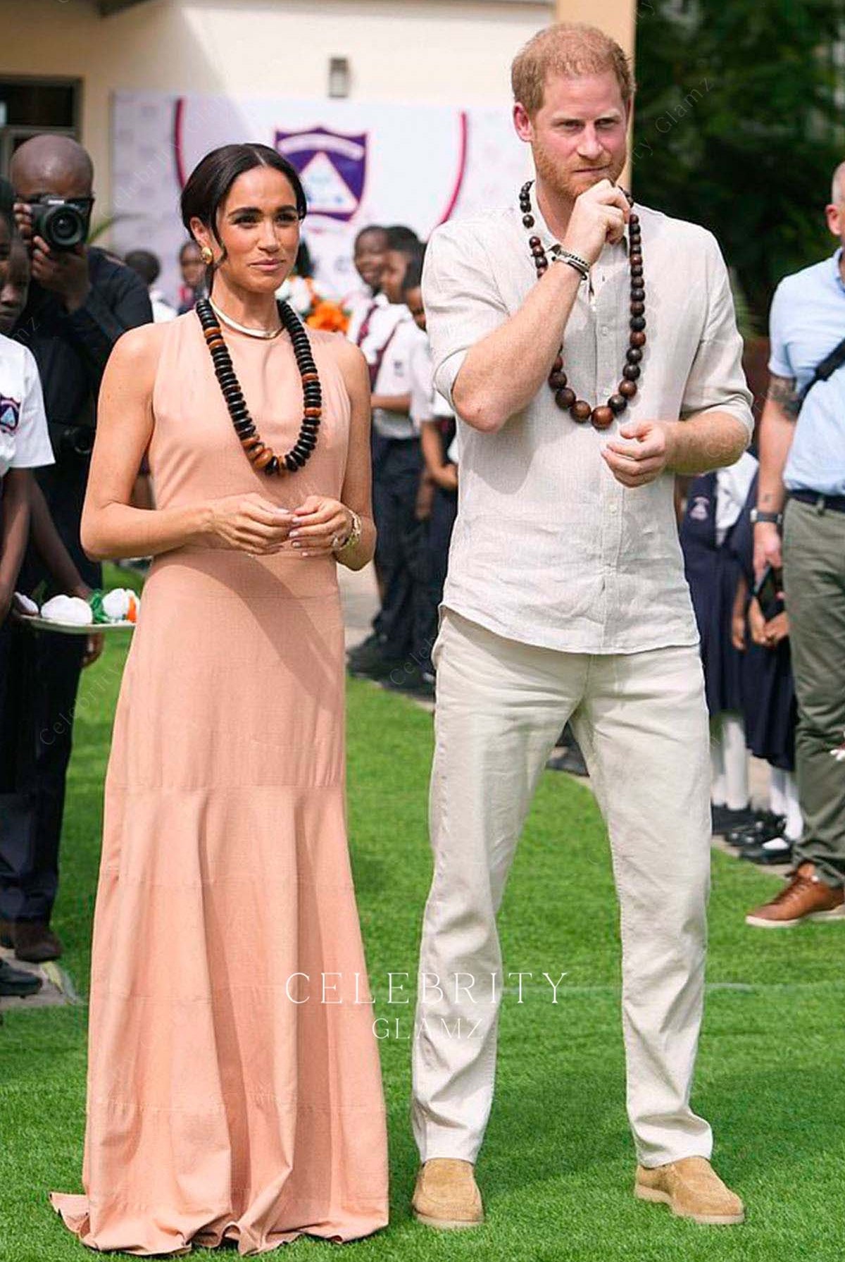 Meghan Markle peach tiered prom dress Nigeria champion the Invictus games 2024