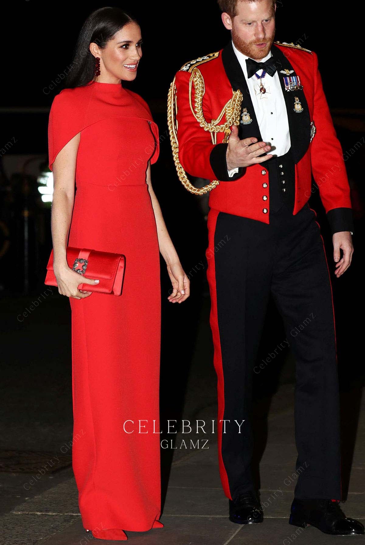 Meghan Markle red column prom dress Mountbatten festival of music 2020