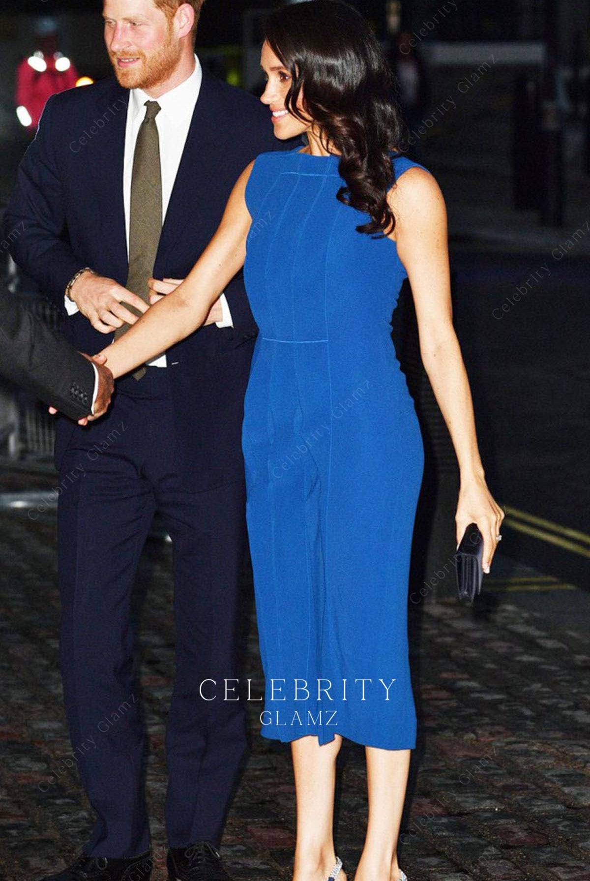 Meghan Markle sapphire tea length prom dress peace gala music even 100 days