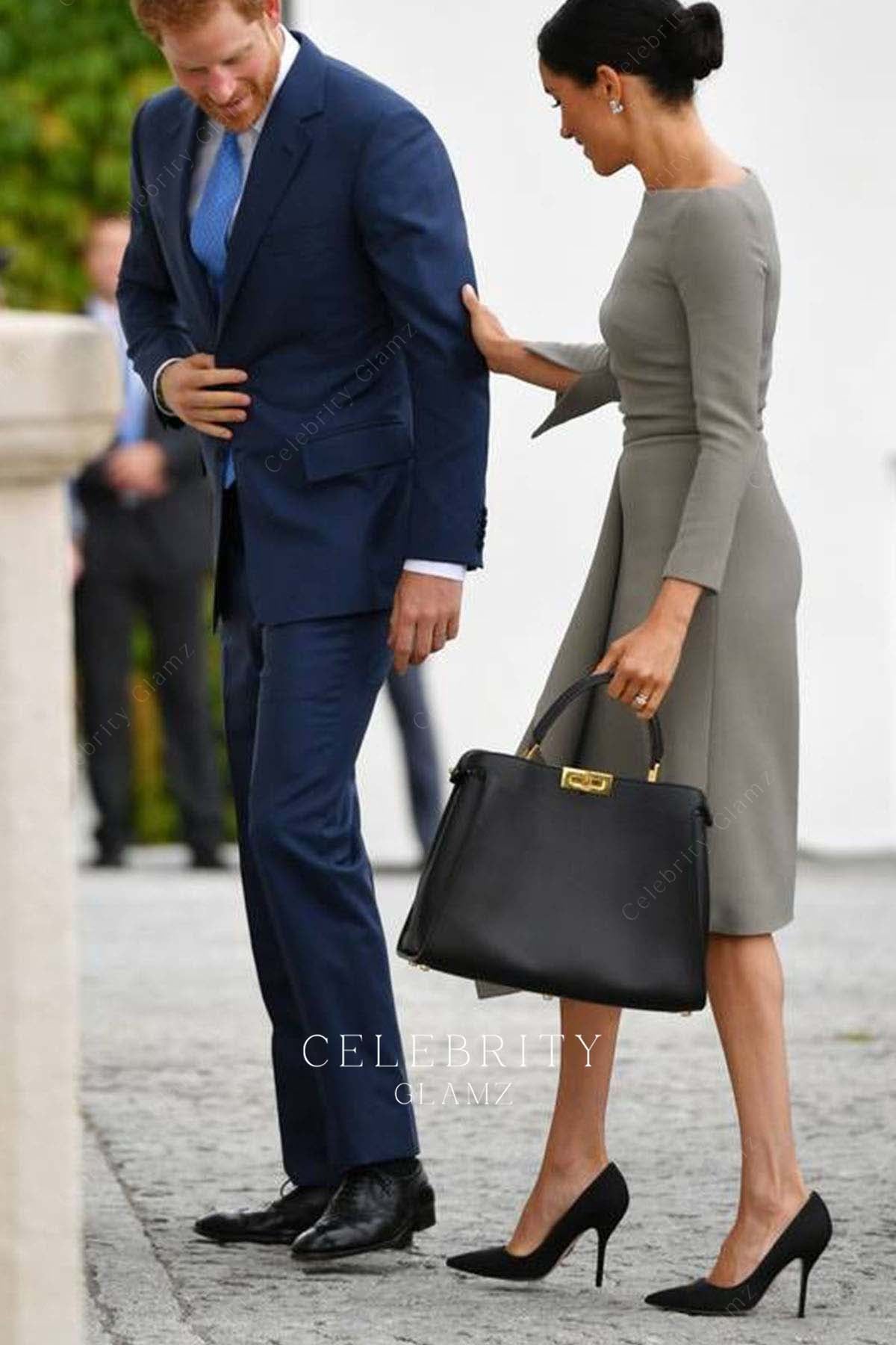 Meghan Markle slit sleeve formal dress visit Dublin 2018
