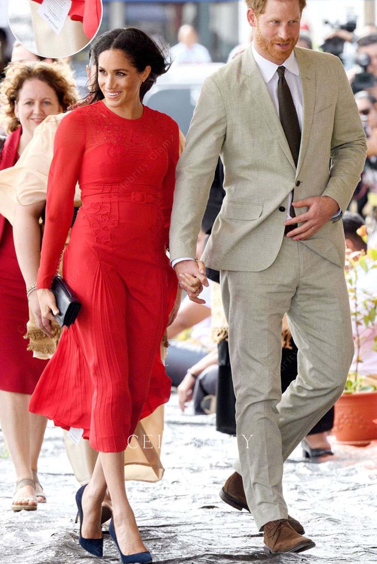 Meghan Markle stunning red prom dress royal tour 2018