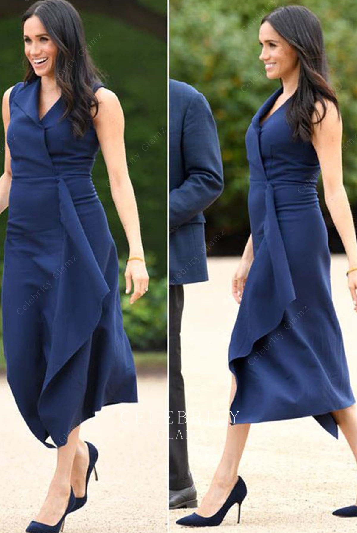 Meghan Markle stylish royal blue prom dress tour Australia 2018