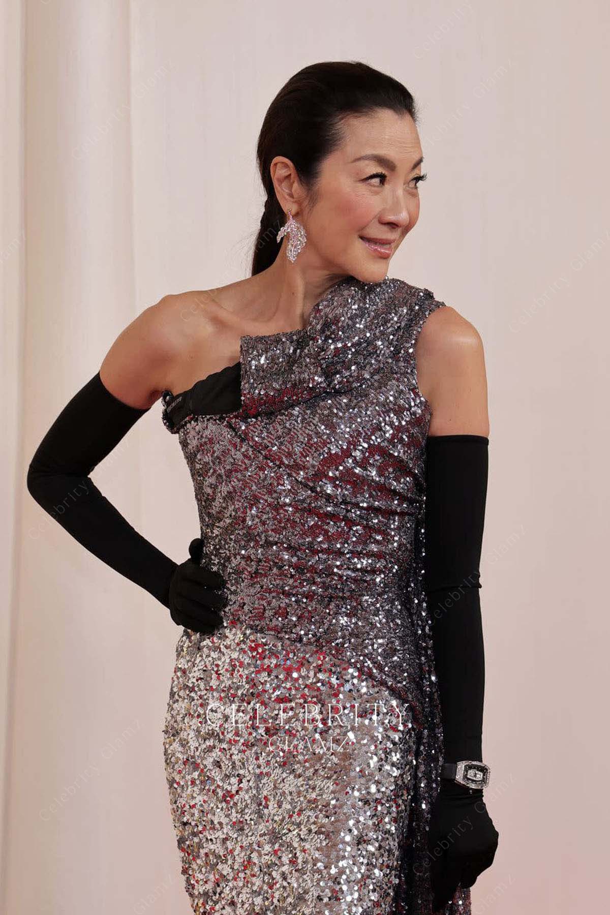 Michelle Yeoh one shoulder prom dress 2024 Oscars red carpet