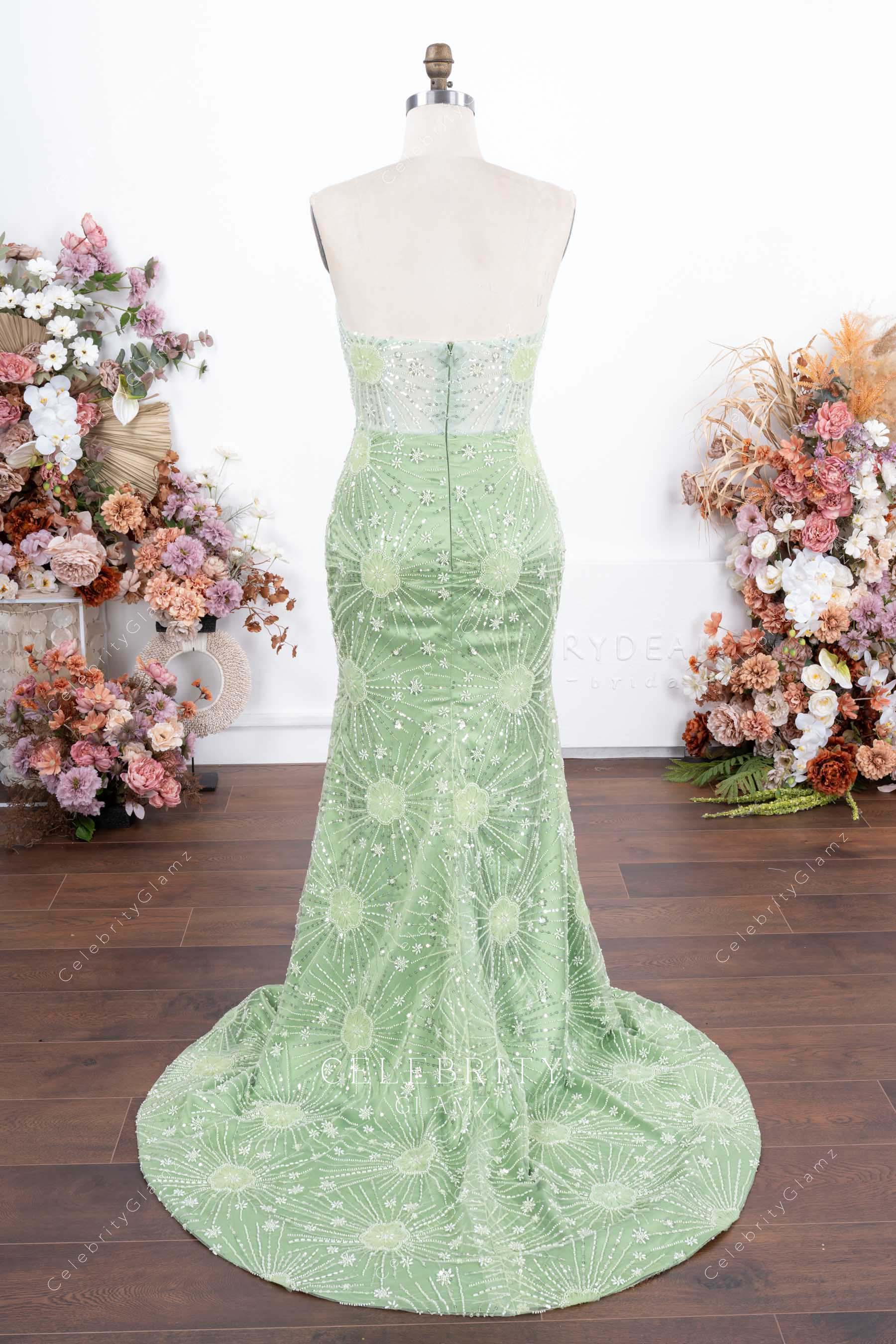 mint green beaded mermaid prom dress