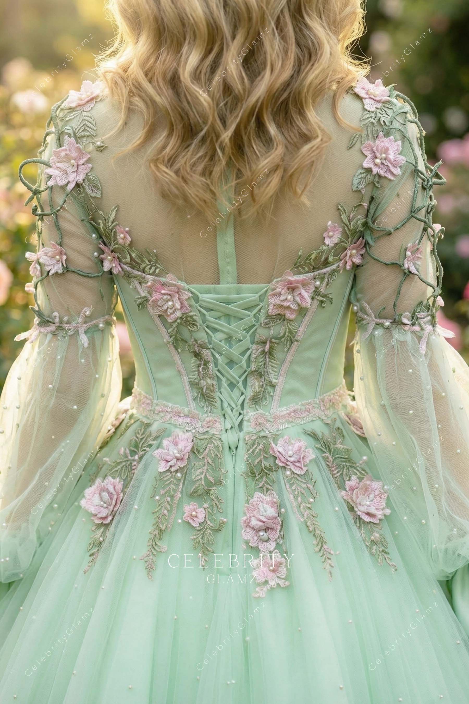 mint illusion lace up back wedding dress