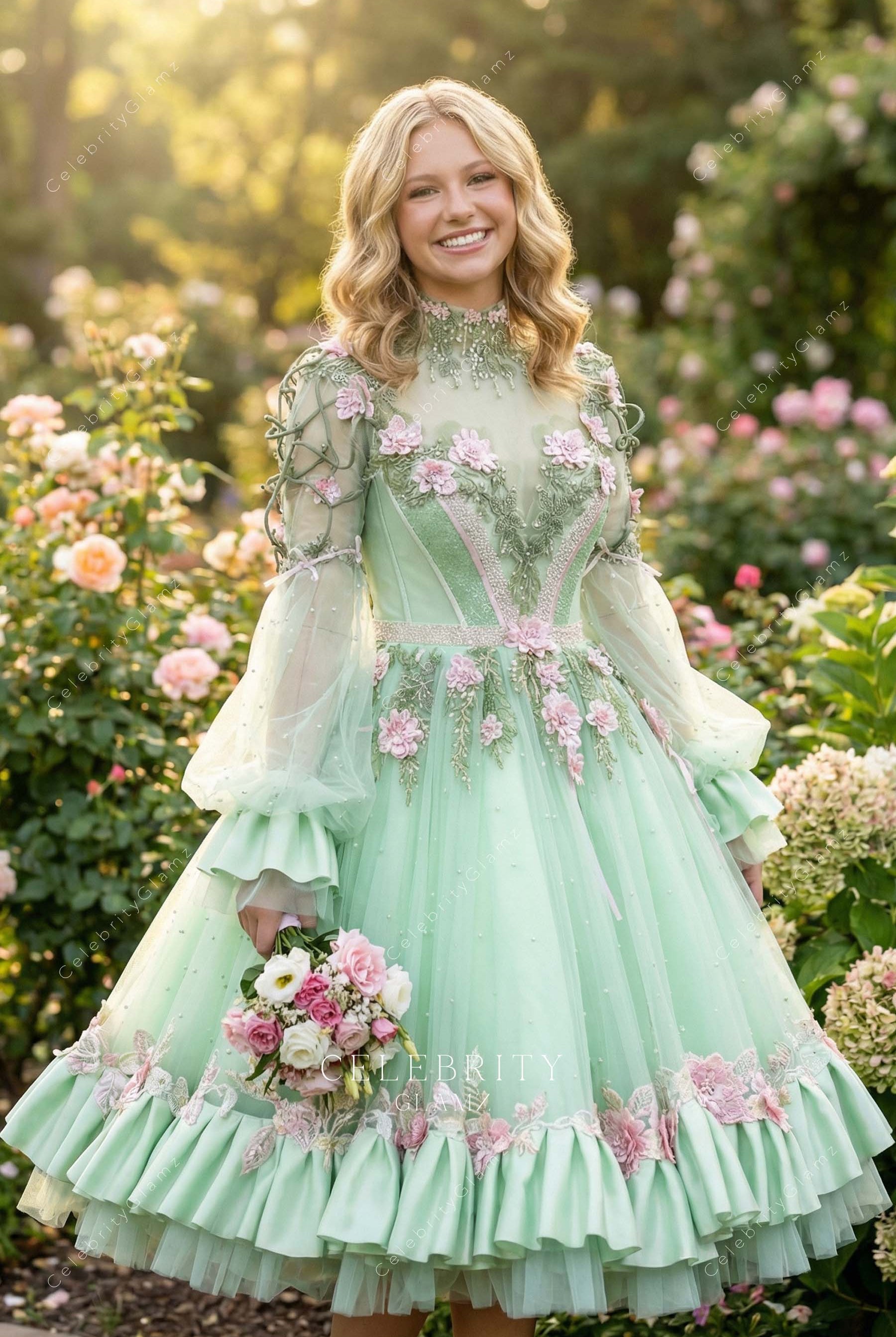 mint tea length wedding dress
