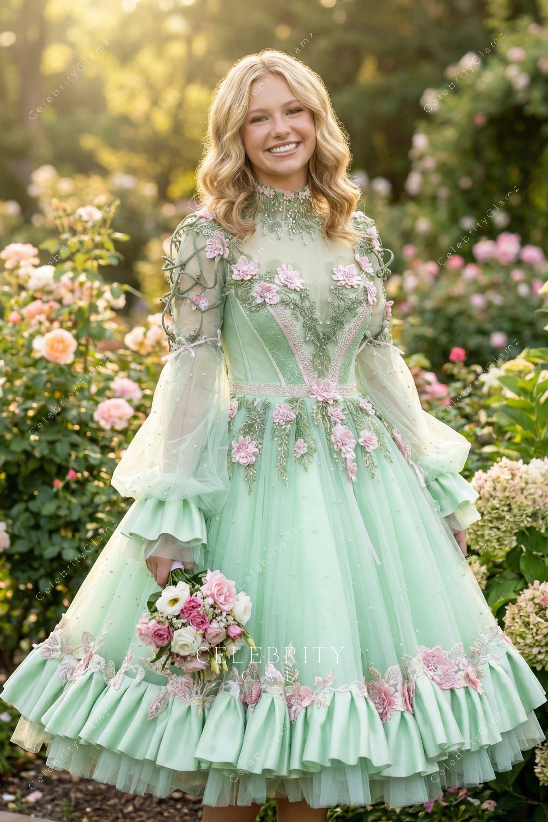 mint tea length wedding dress