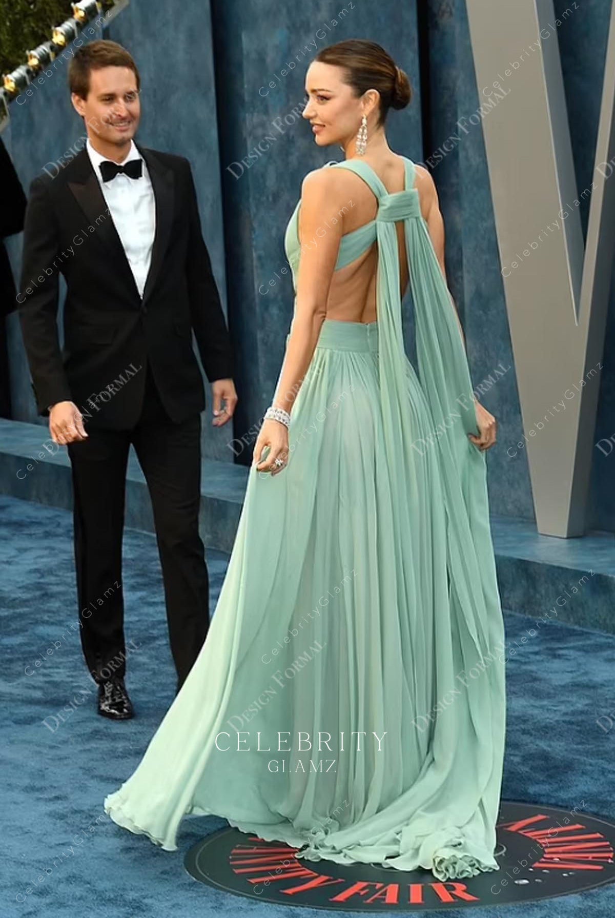 Miranda Kerr crisscross back Oscar party chiffon dress