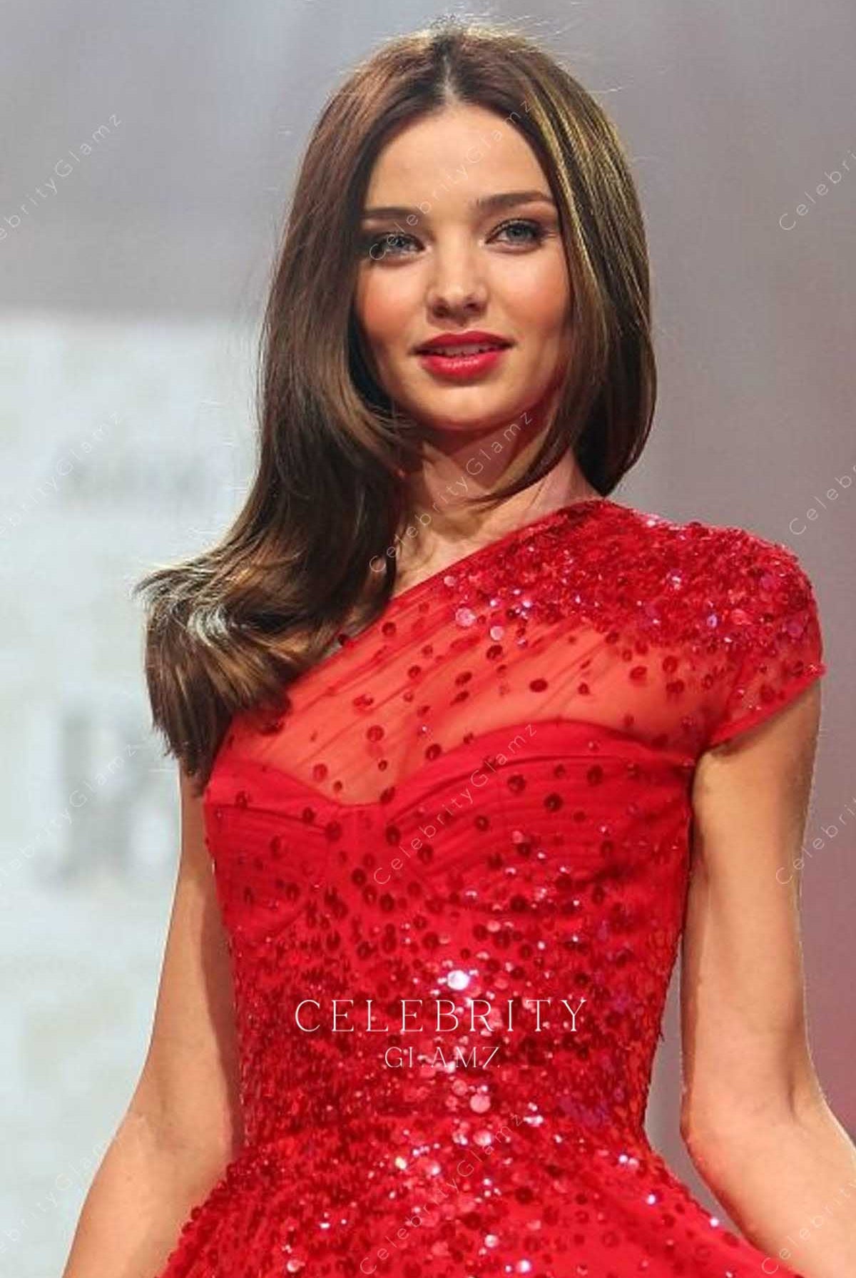 Miranda Kerr one sleeve t stage red gown