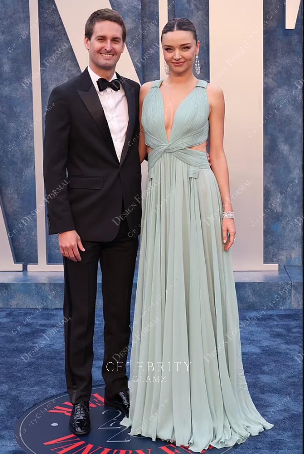 Miranda Kerr saga plunging neck Oscar party dress