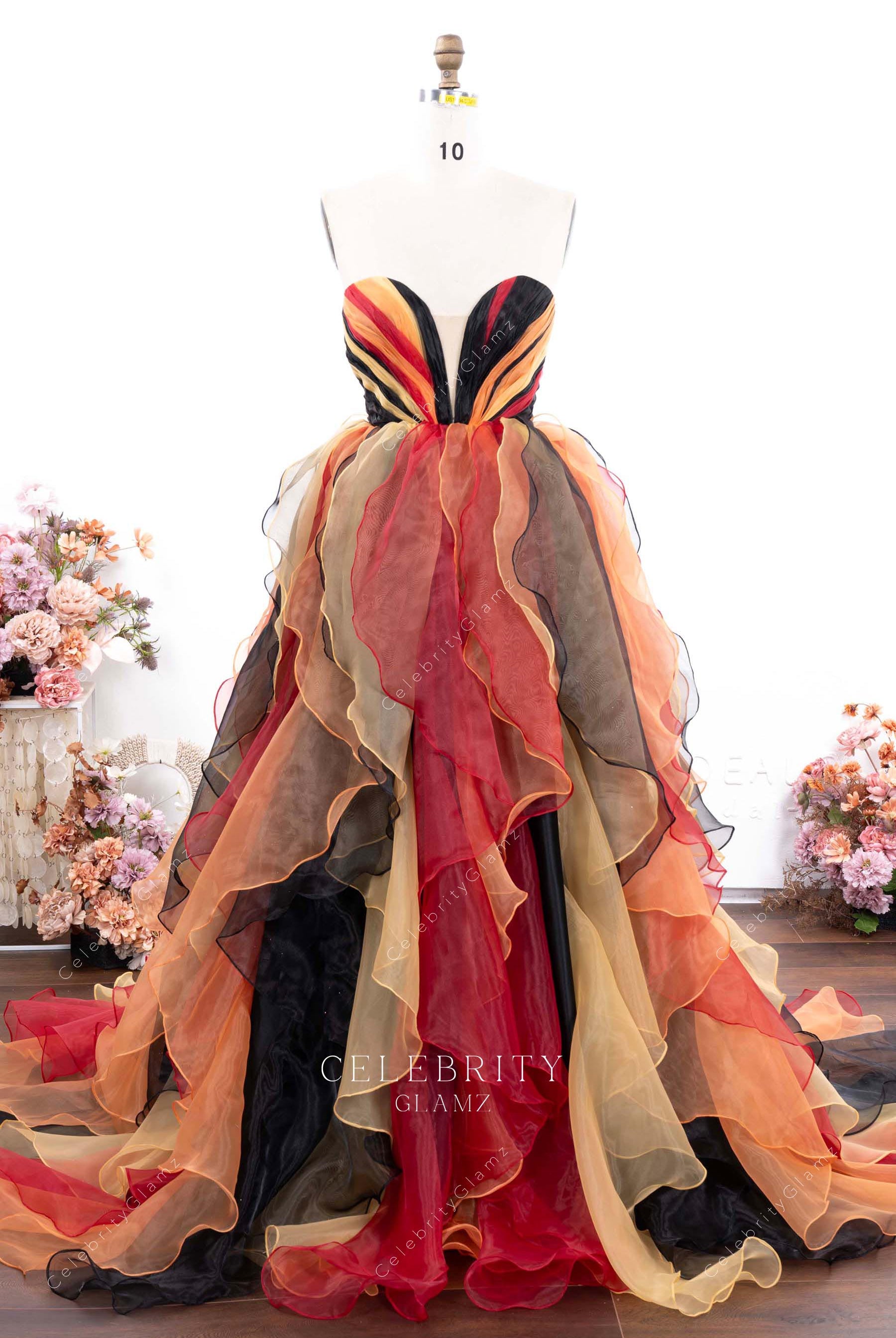 multi colored sweetheart formal dress