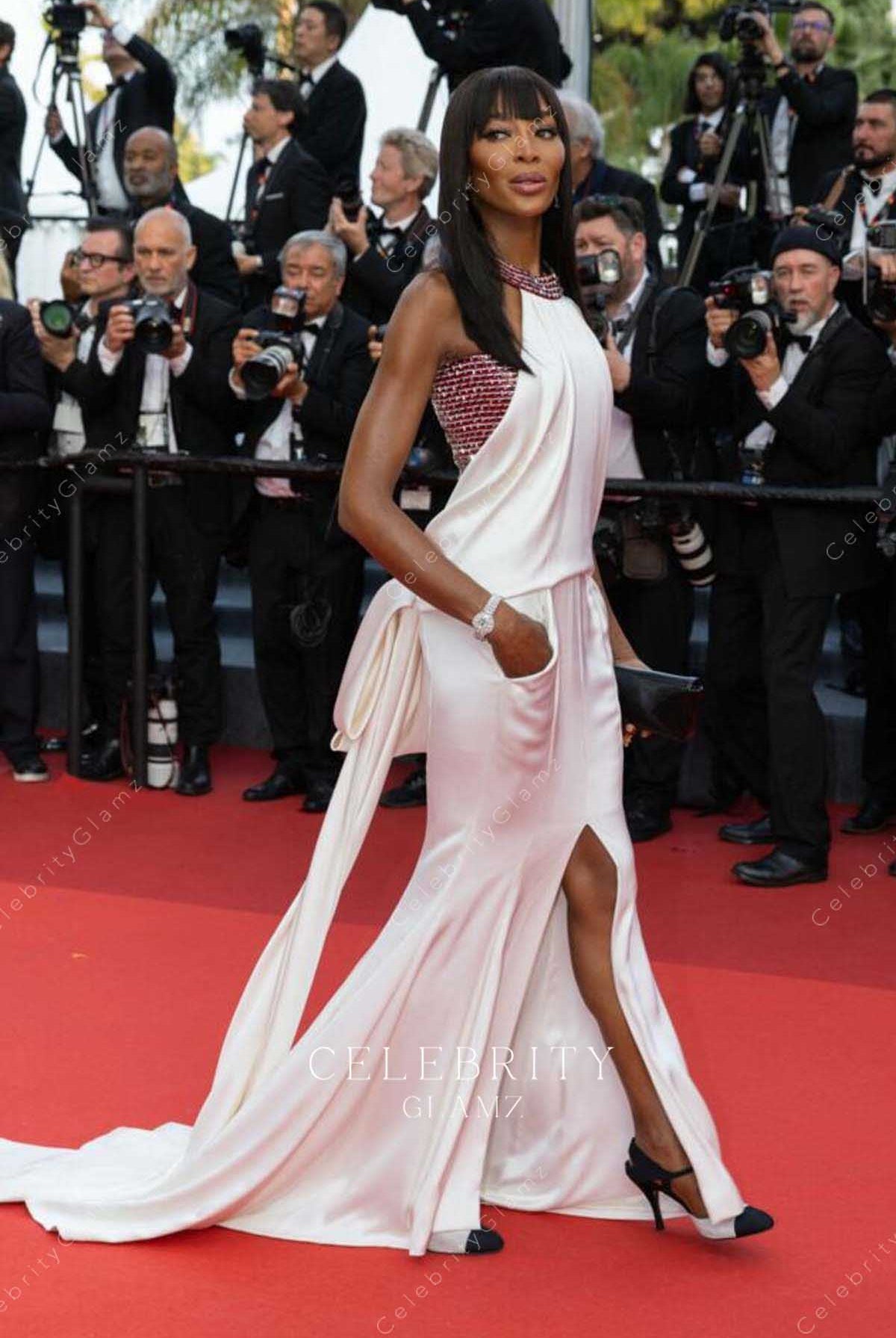 Naomi Campbell white halter 2023 Cannes film festival Outfit