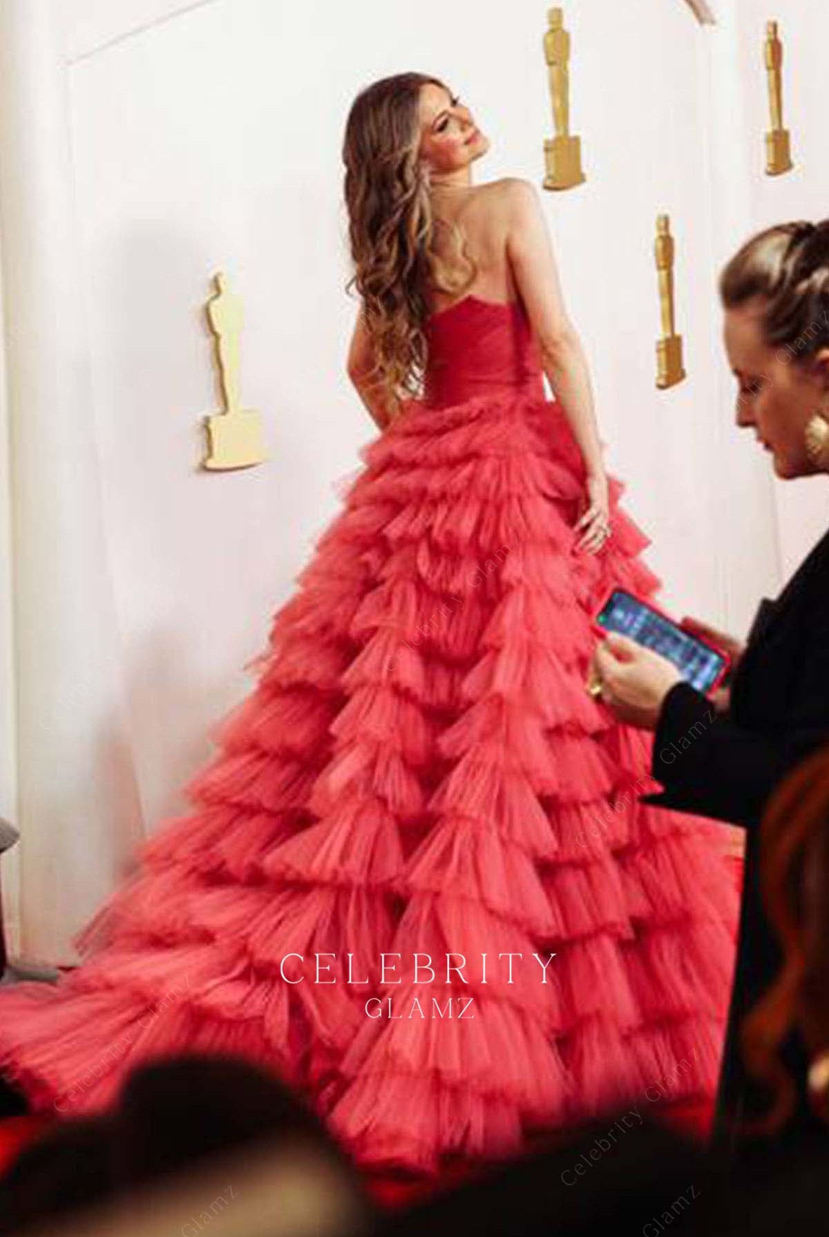 Nikki Novak layered a line prom dress 2024 Oscars red carpet