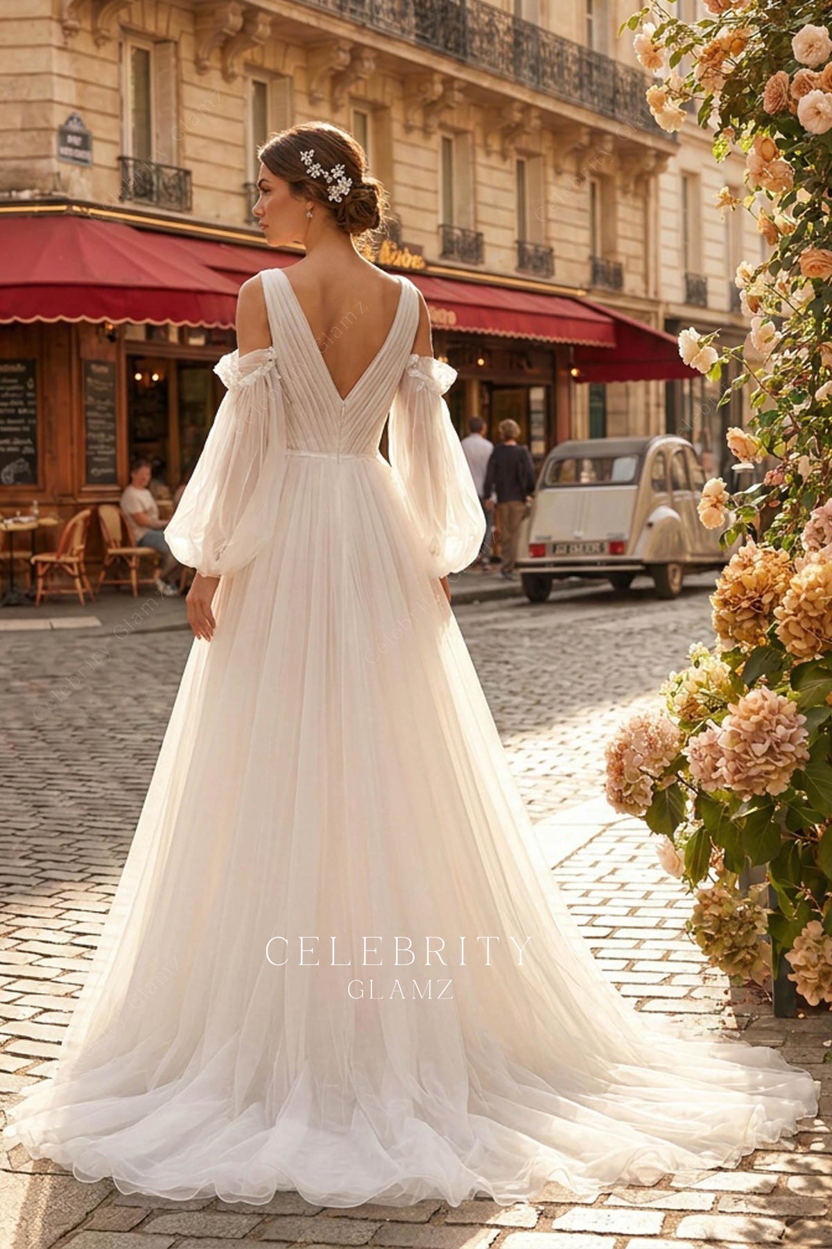 nude pink tulle lace applique a line wedding dress