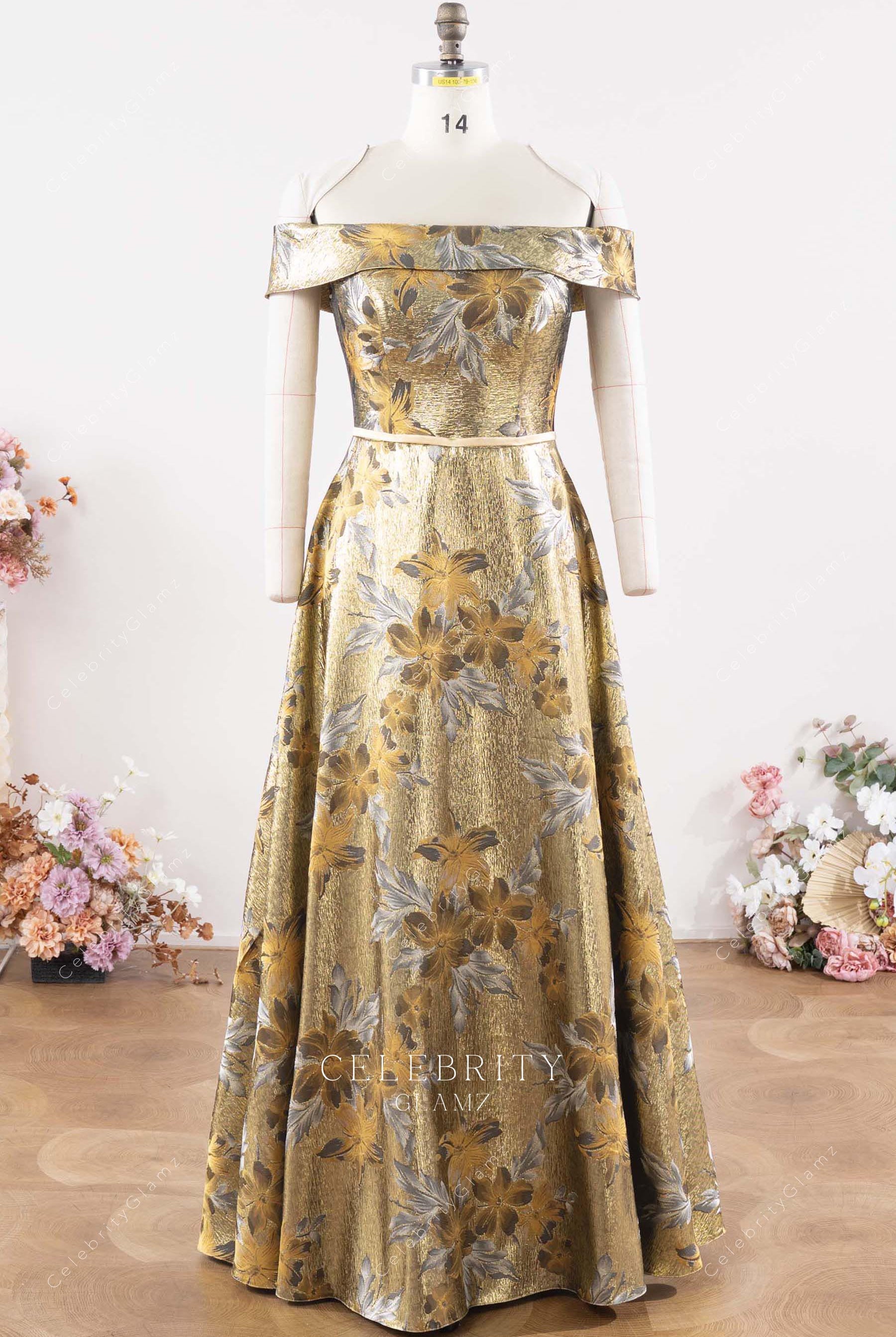 off shoulder a line mother of bride dress