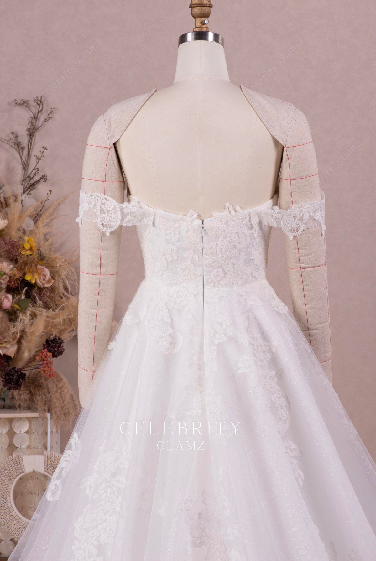 off shoulder puffy a line bridal dress