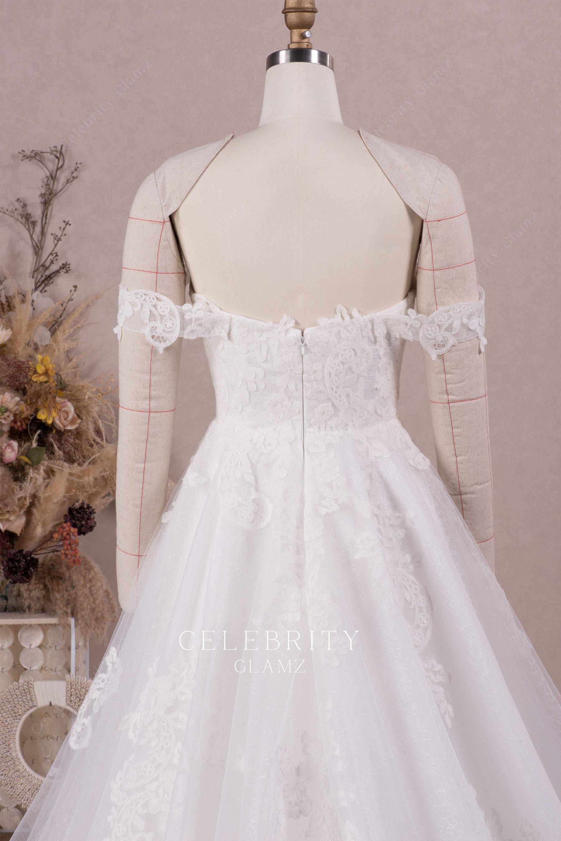 off shoulder puffy a line bridal dress