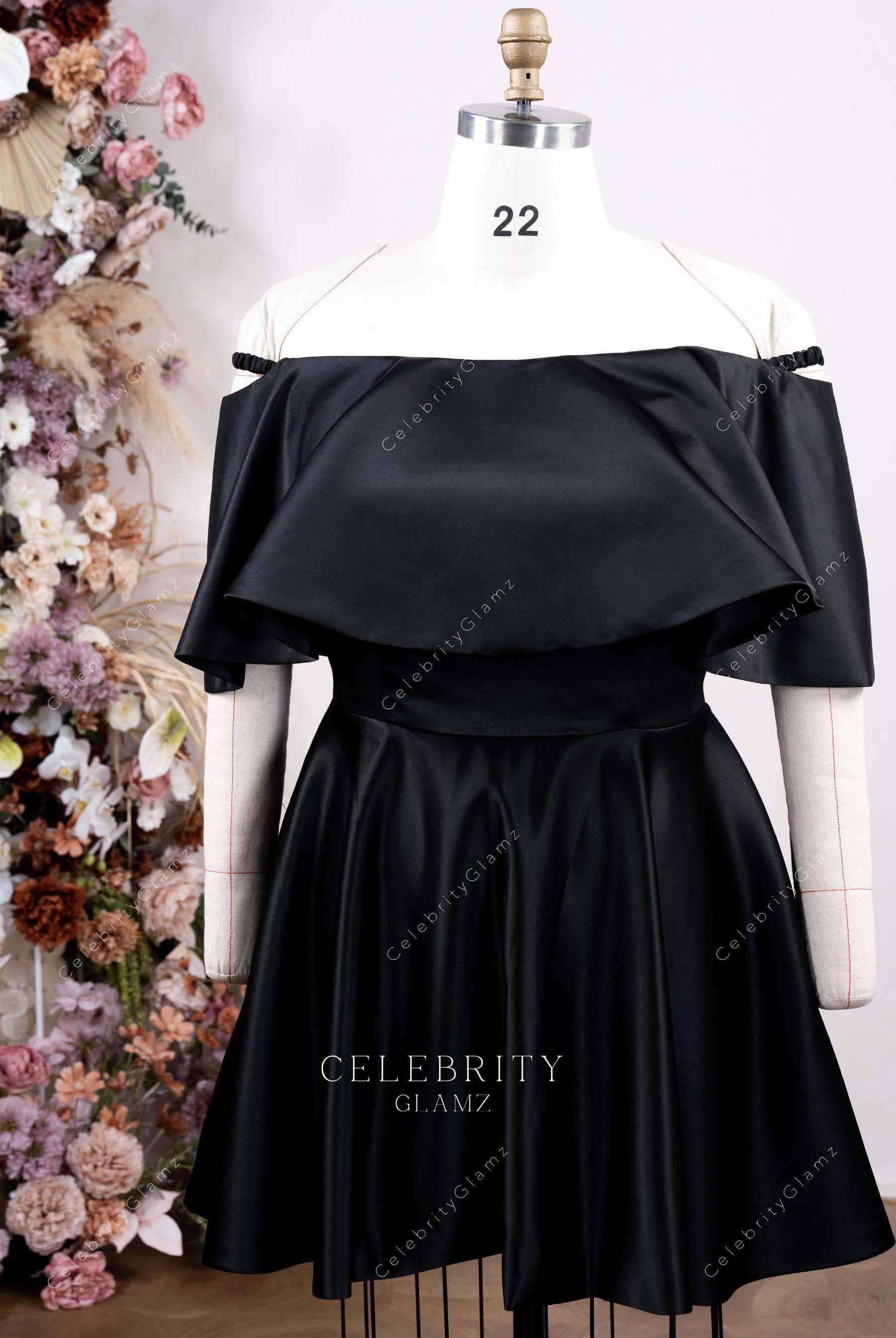 off shoulder straight across mini prom dress