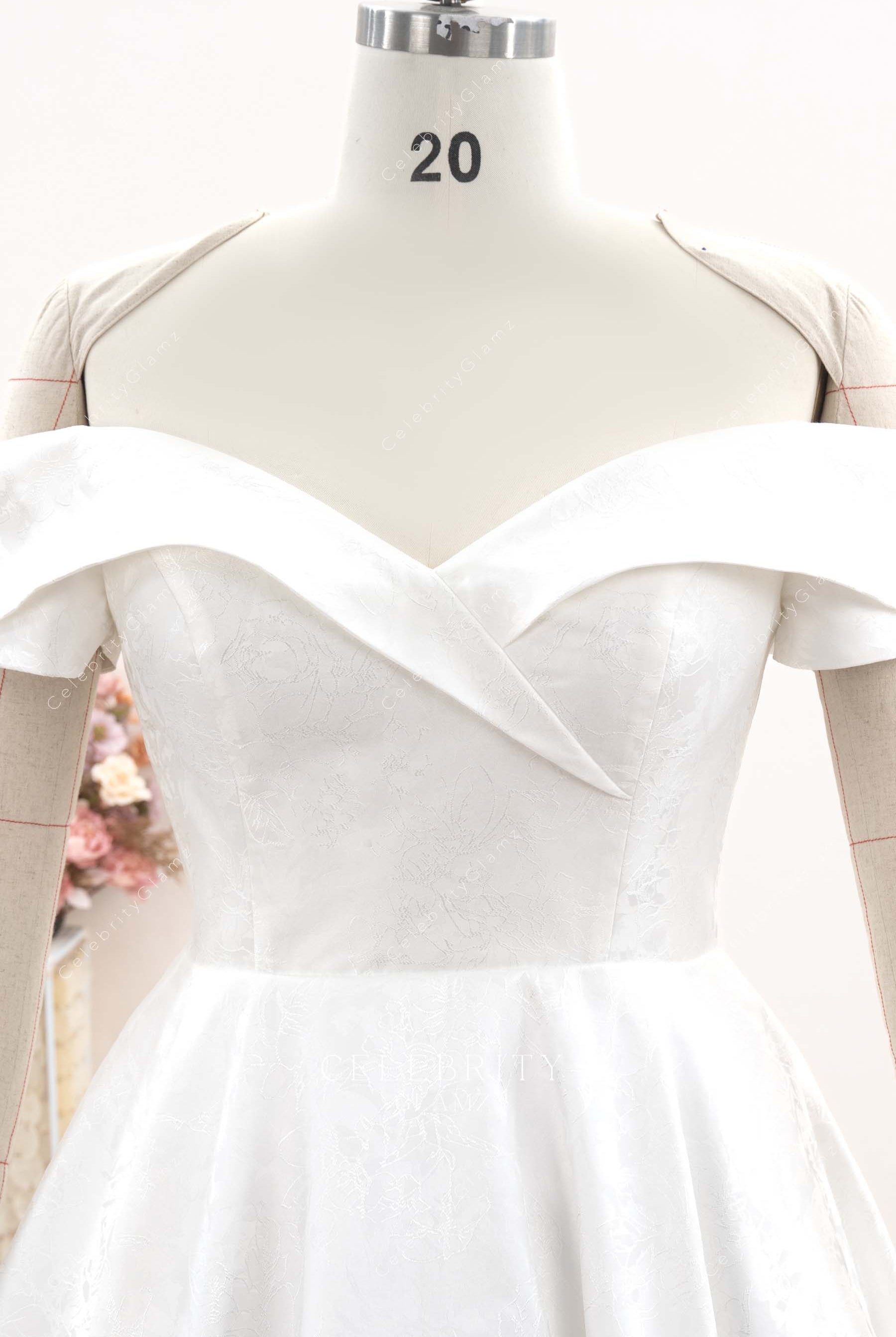 off shoulder v neck bridal dress