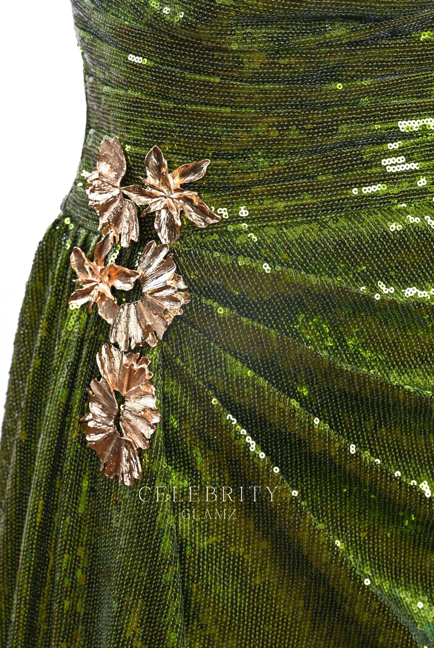 olive green pleated prom dress