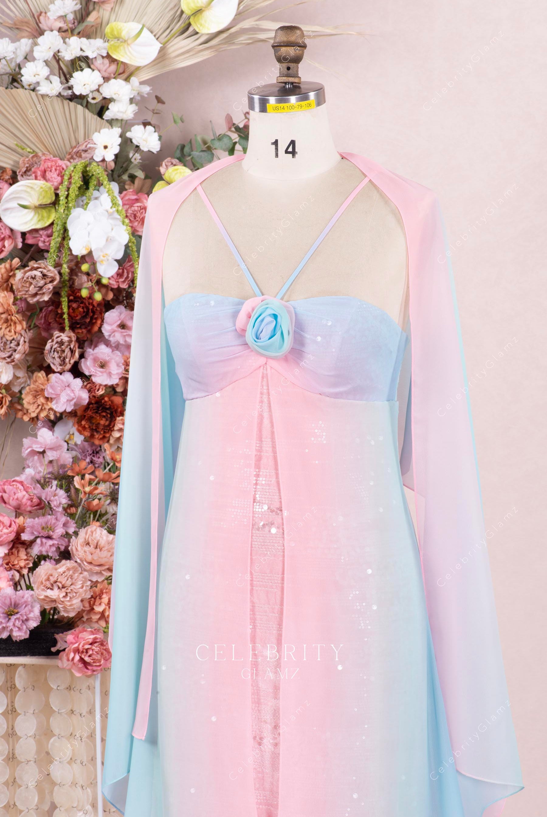 ombre chiffon 3d floral bridesmaid dress