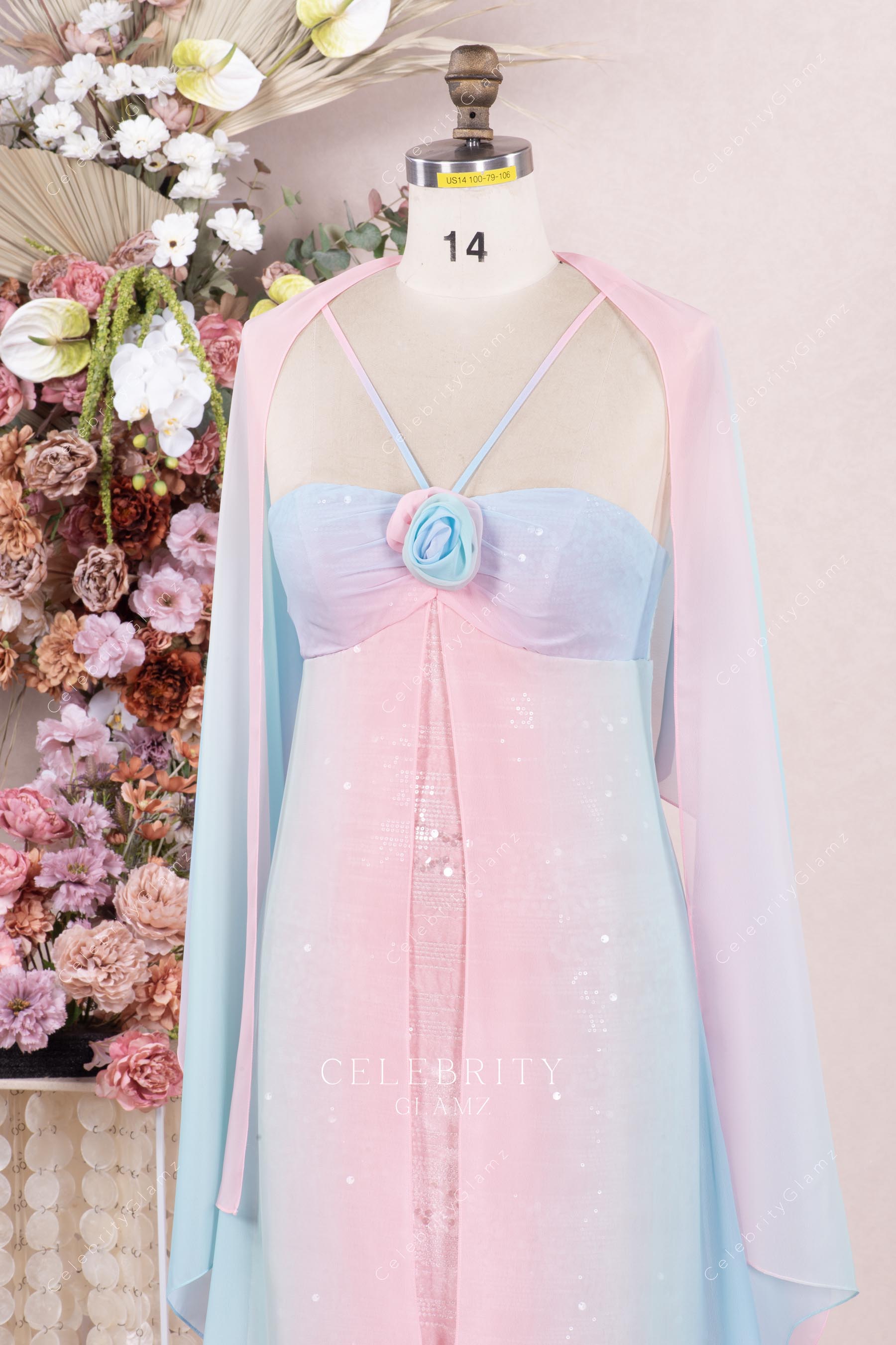 ombre chiffon 3d floral bridesmaid dress