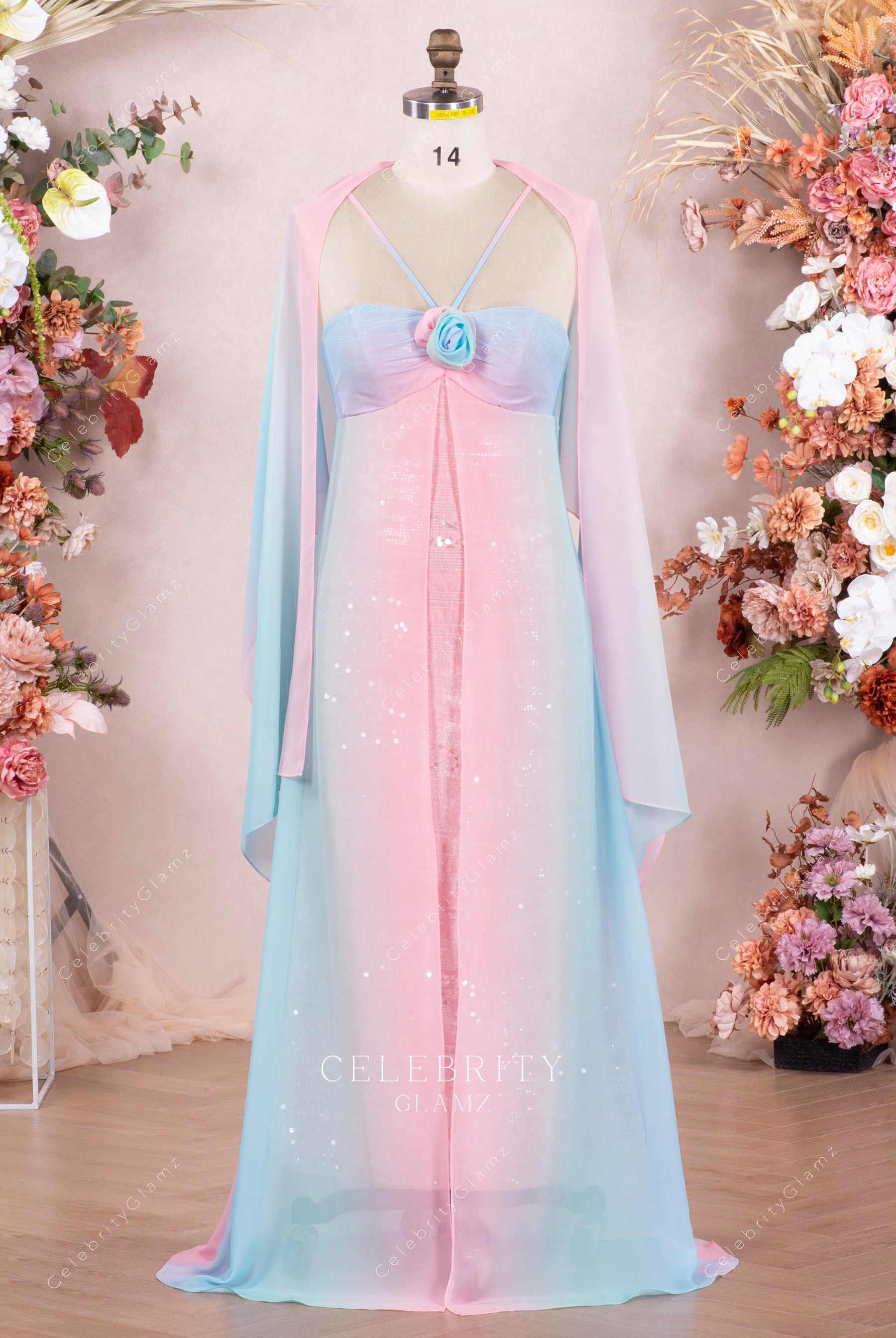 ombre chiffon a line bridesmaid dress