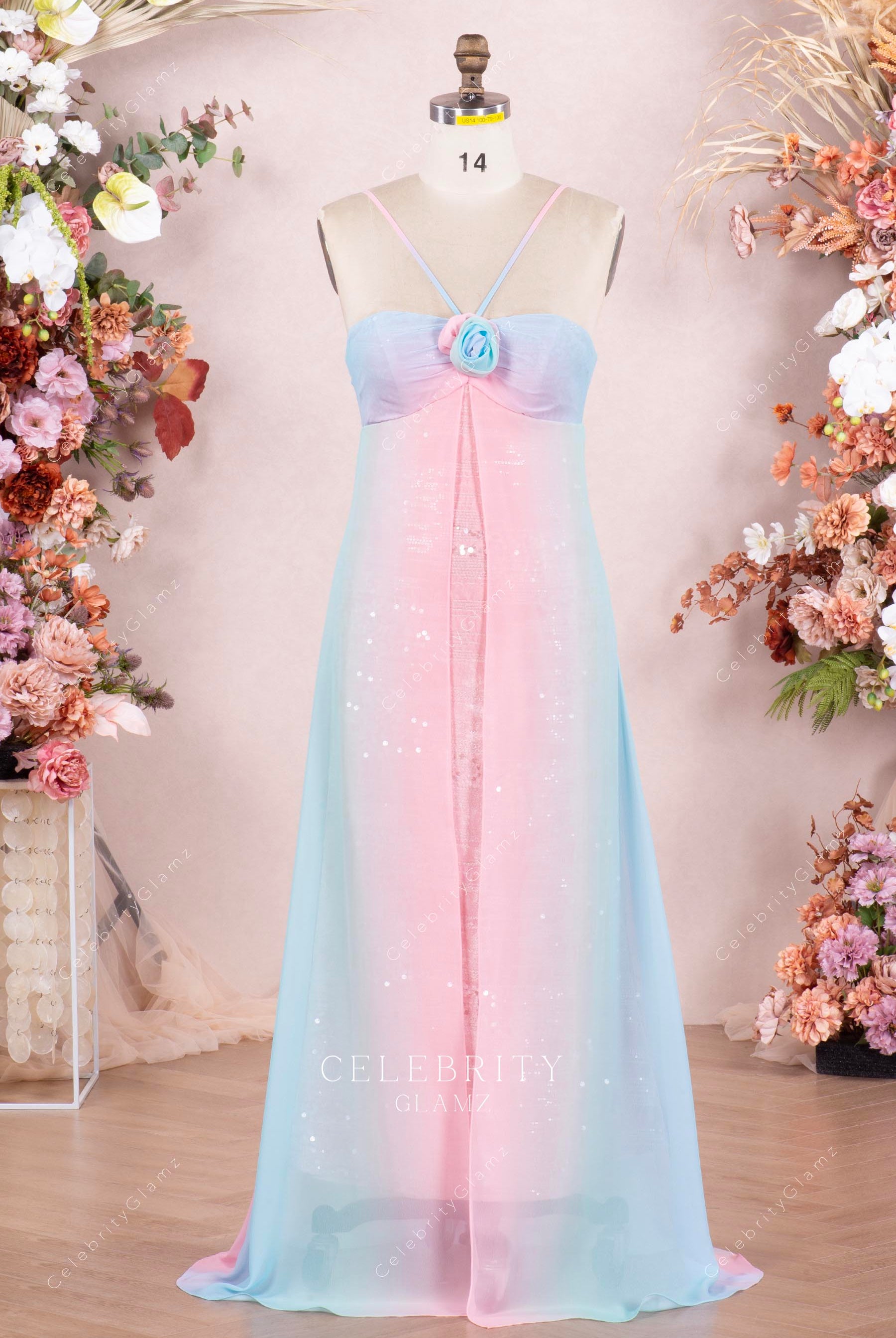 ombre chiffon halter bridesmaid dress