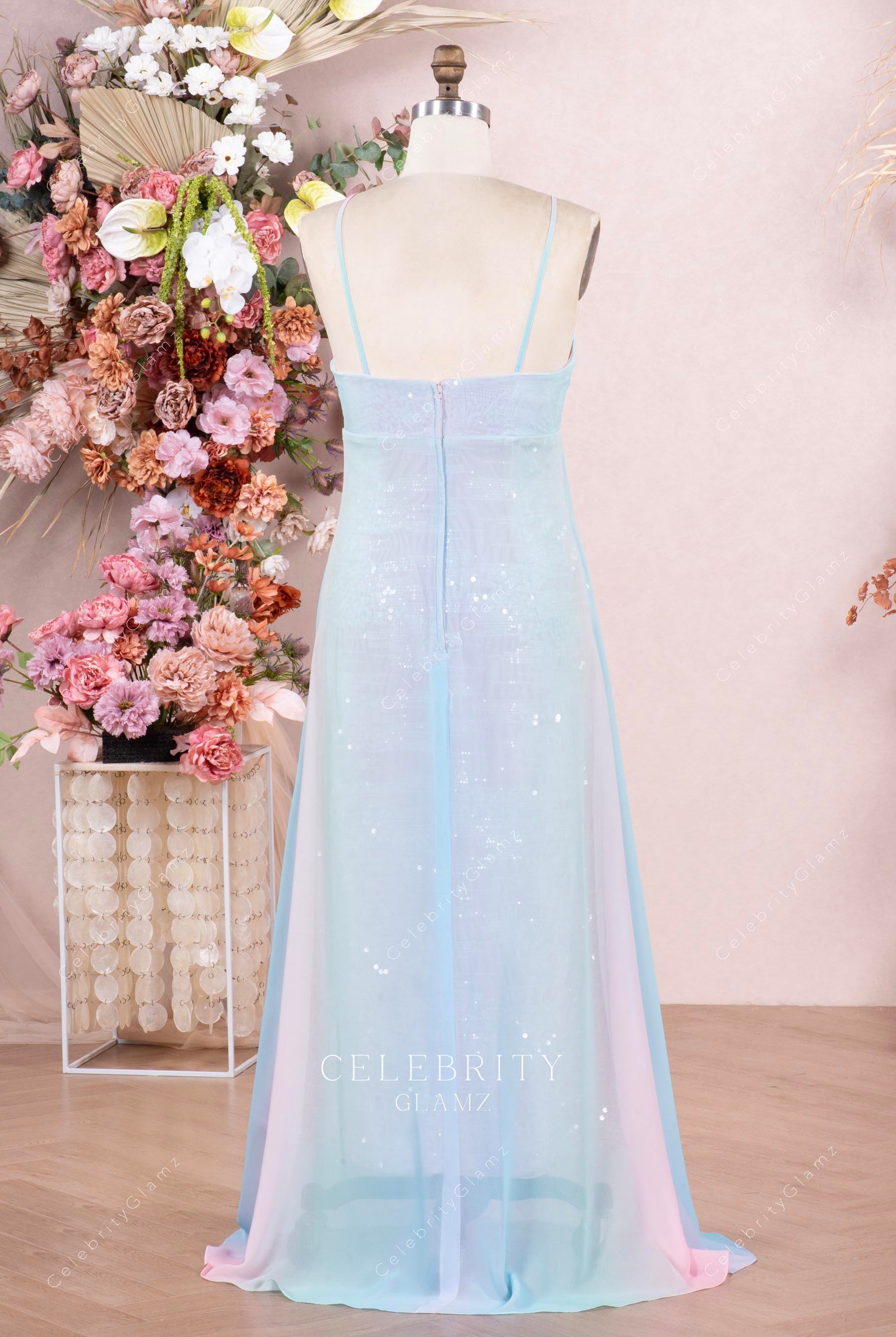 ombre chiffon open back bridesmaid dress