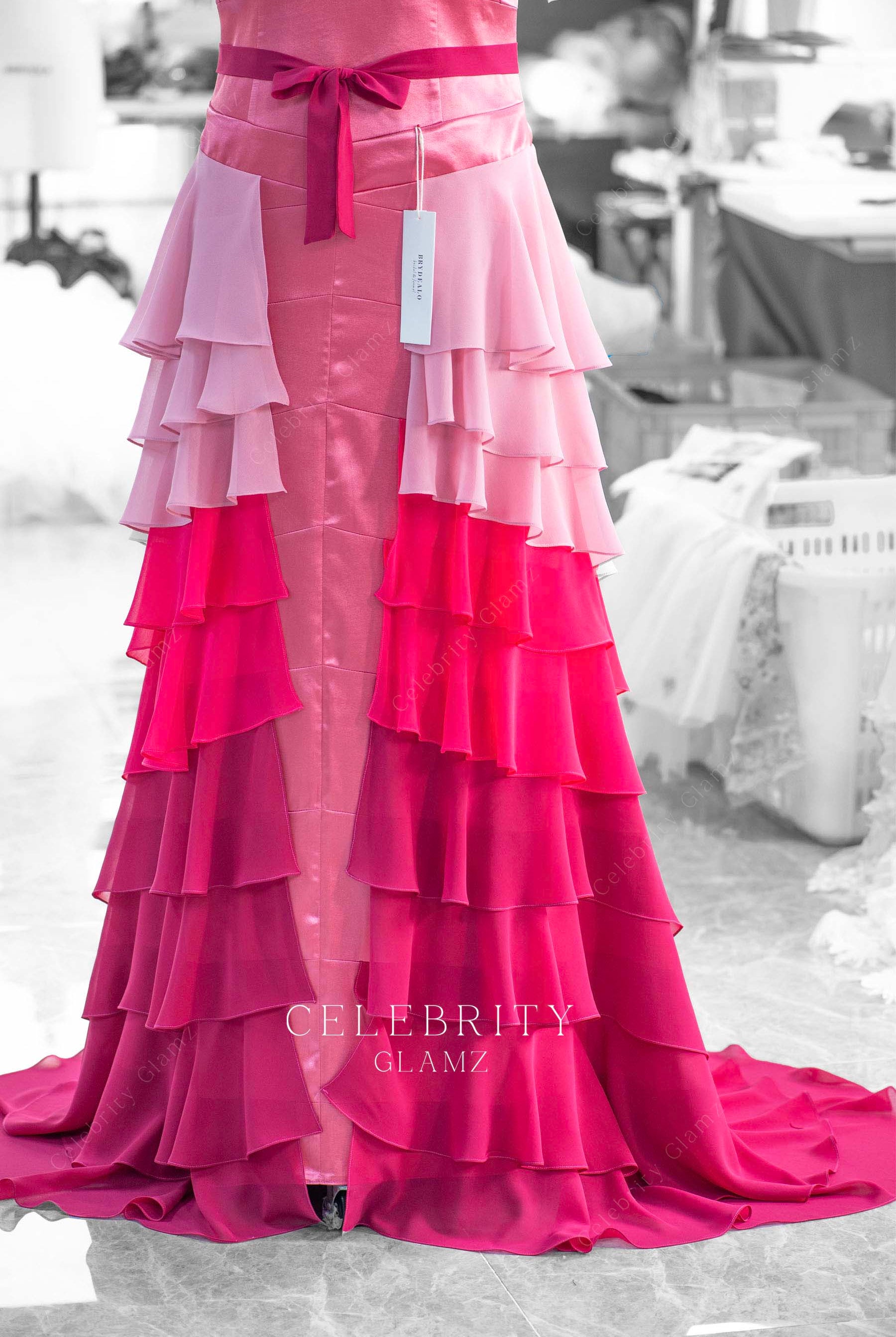 ombre pink Basque waist formal dress